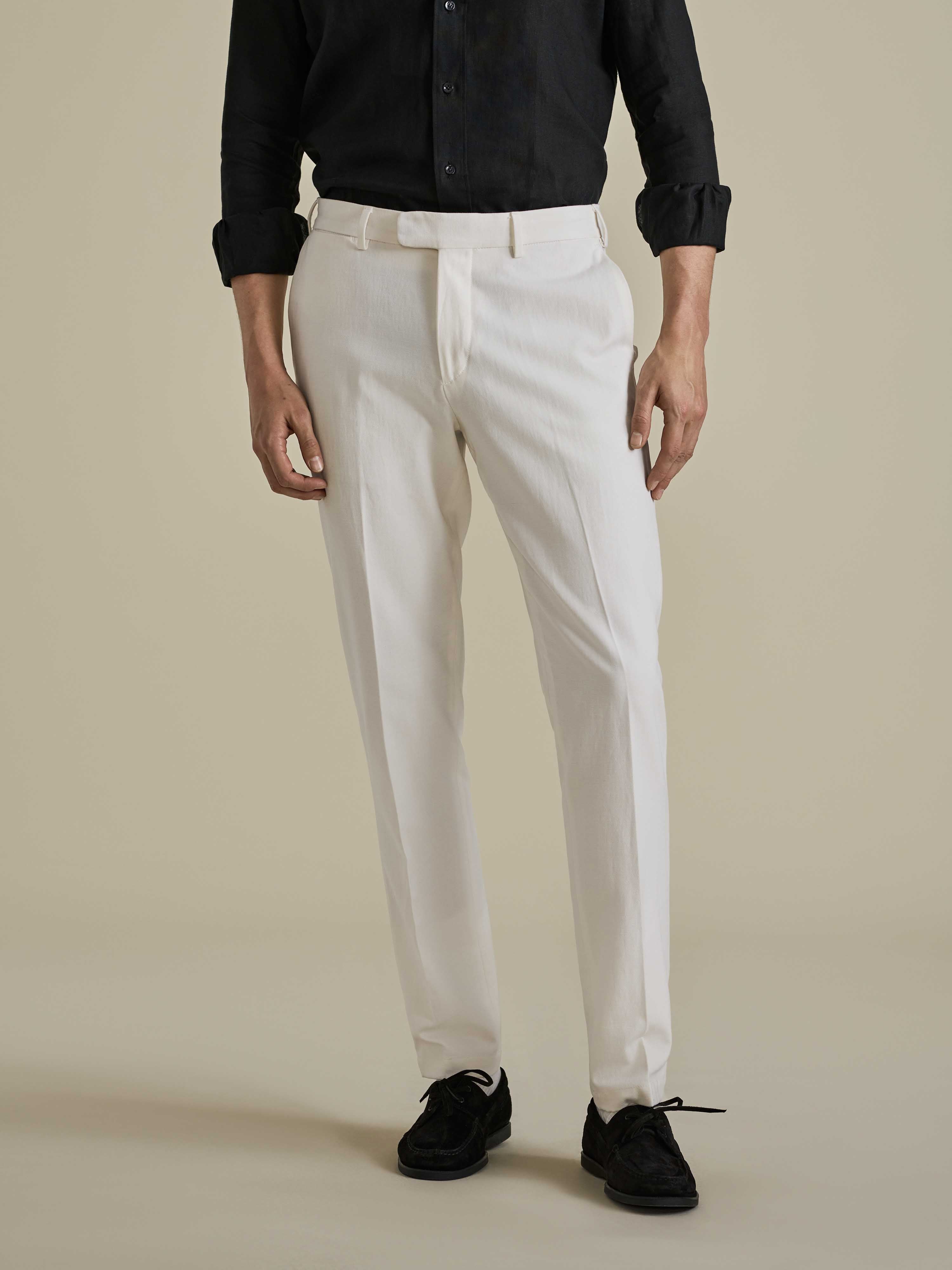 Cotton Easy Fit Flat Front Chinos White Model Cropped Image