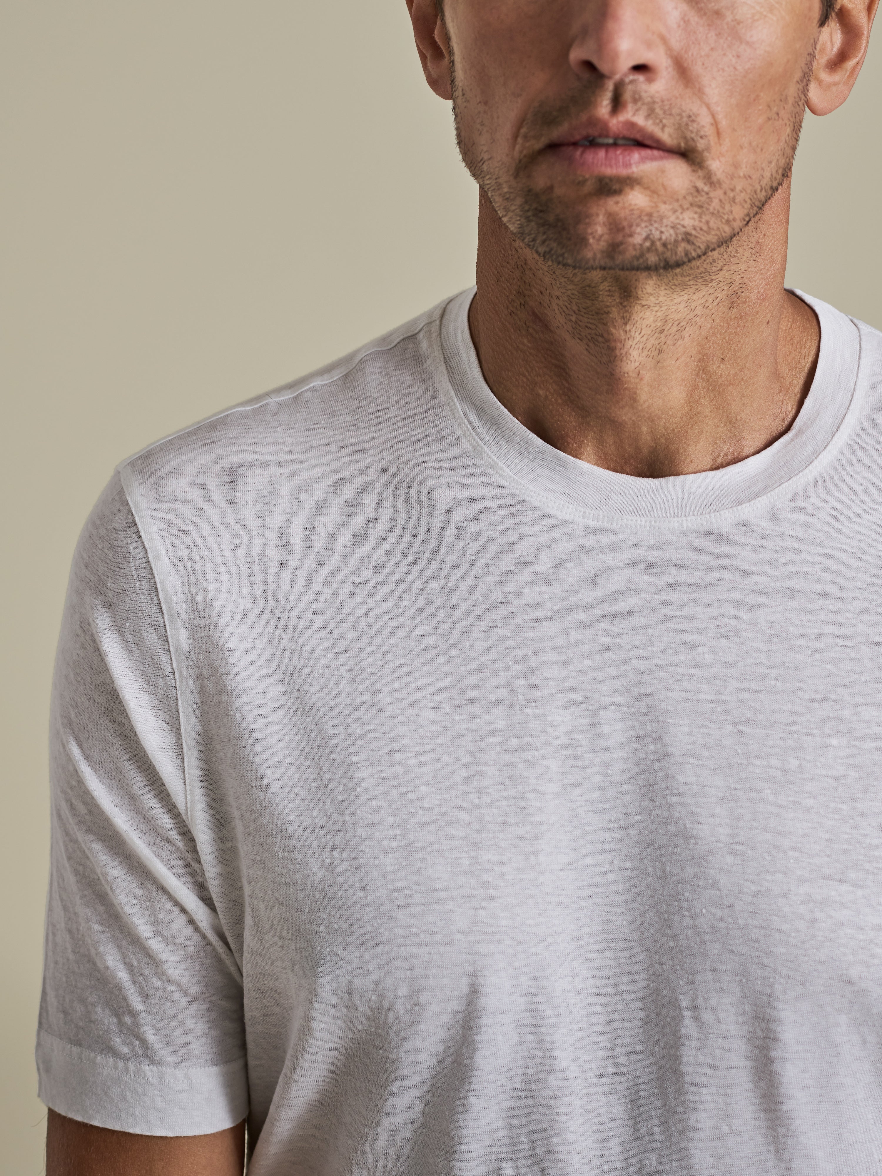 Linen Jersey T-Shirt White Model Neck Image