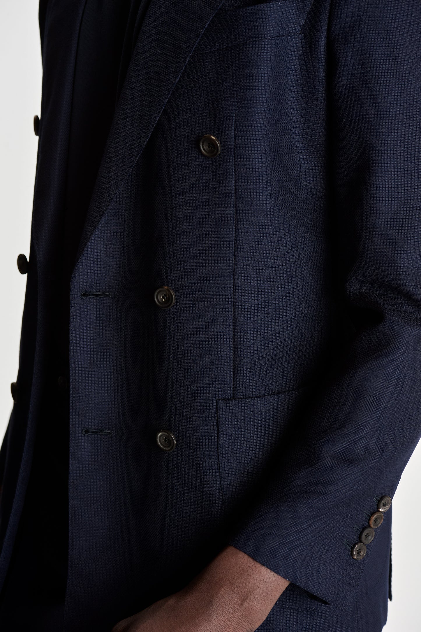Double Breasted Wool Hopsack Jacket Navy Model Detail Image
