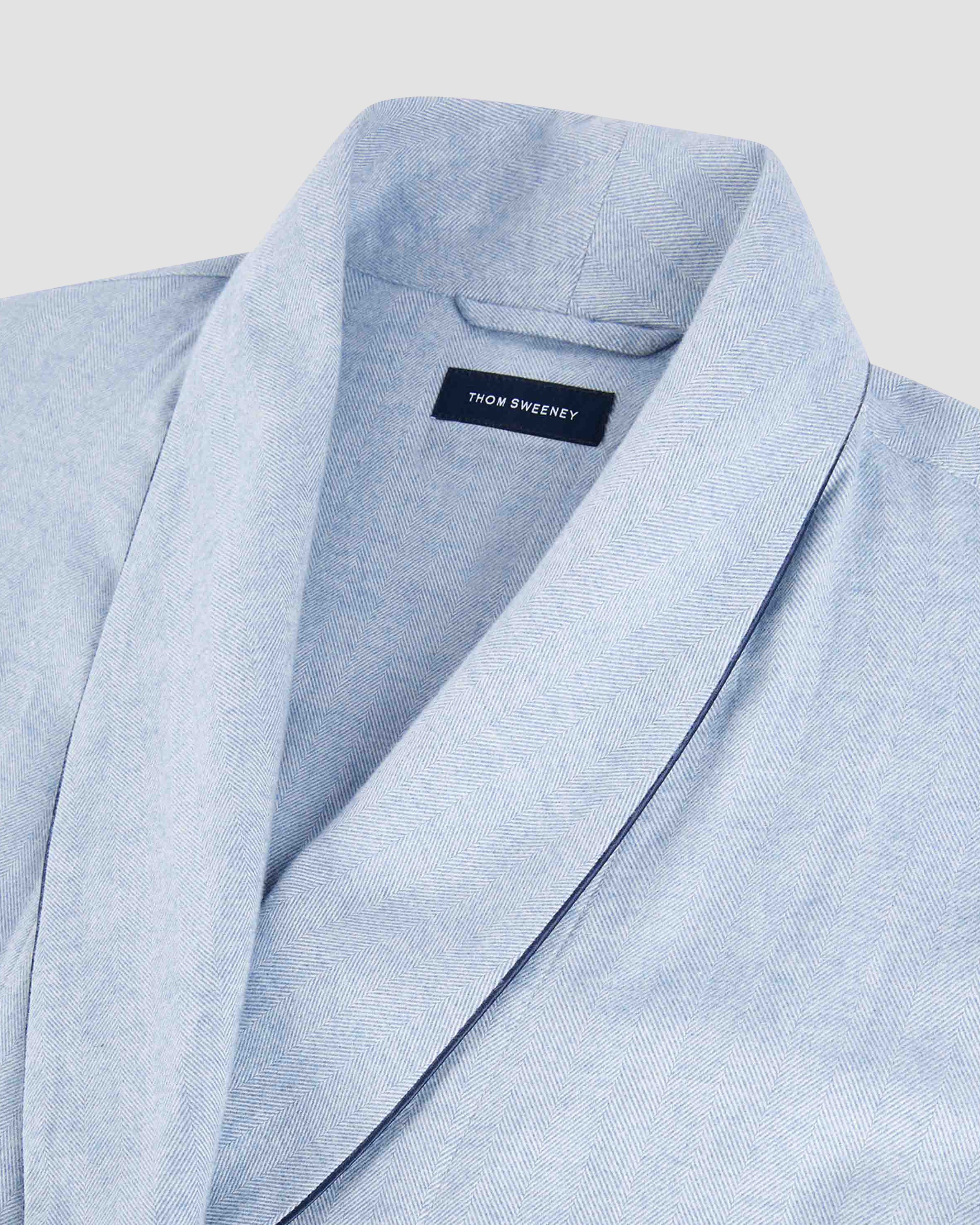 Brushed Cotton Dressing Gown Sky Blue Collar