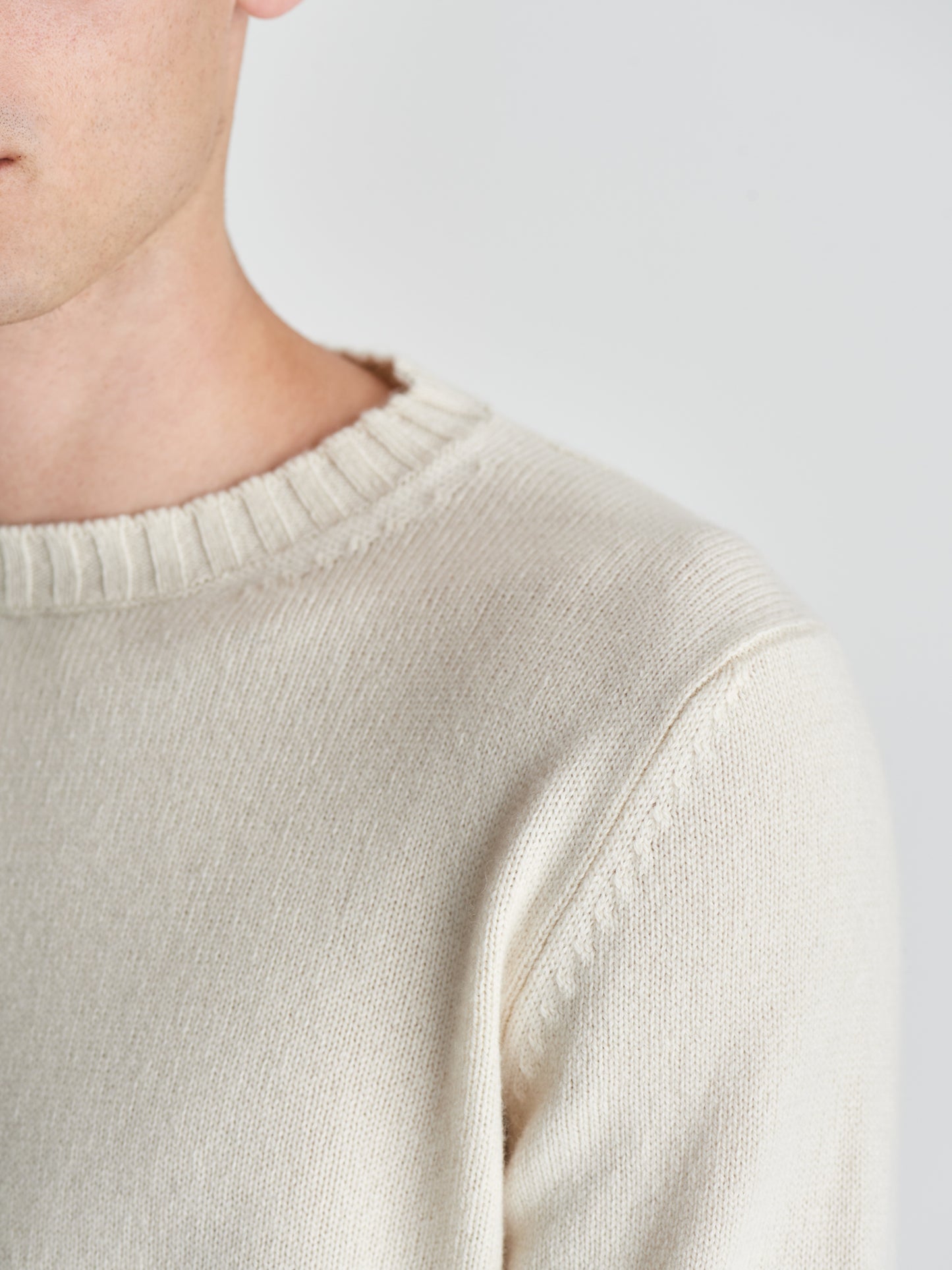 Cashmere Crew Neck Sweater Off-White Detail Model Image
