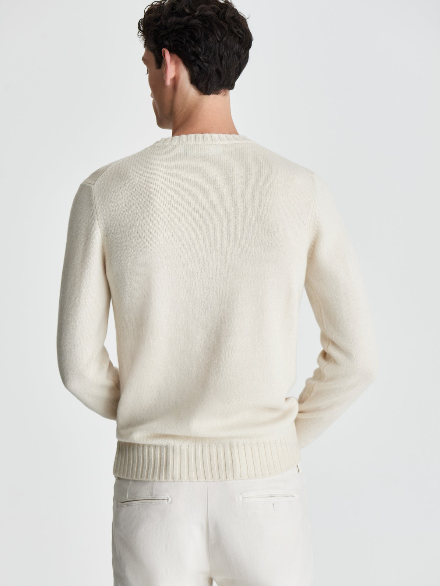Cashmere Crew Neck Sweater Off-White Back Cropped Model Image