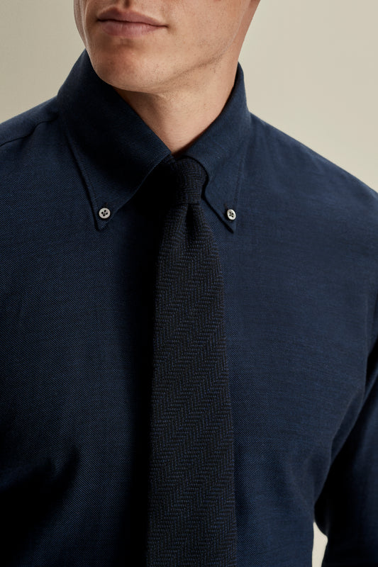 Cotton Cashmere Casual Button Down Oxford Shirt Navy Model Neck Image