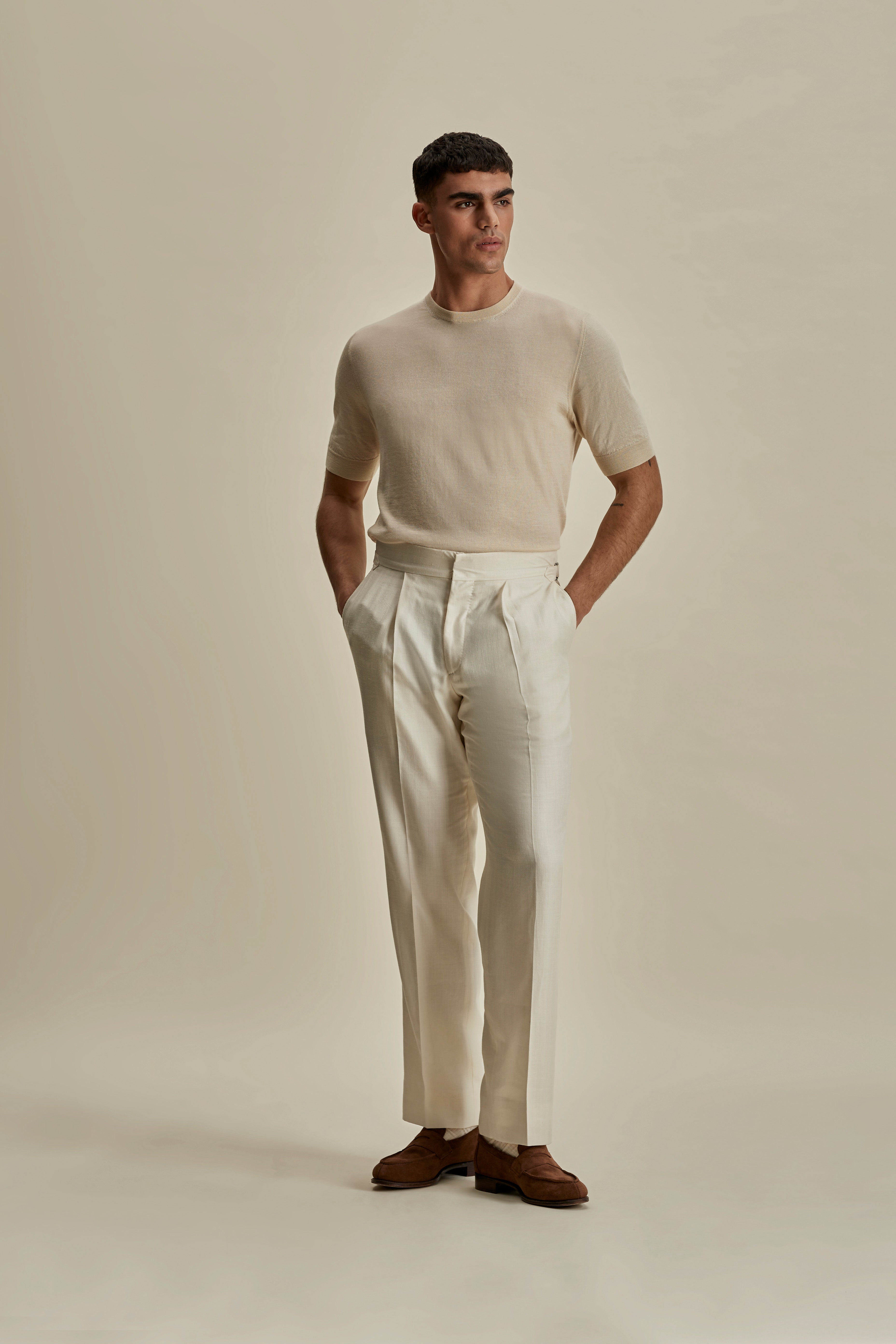 Cashmere Silk T-Shirt Oat Full Length Model Image