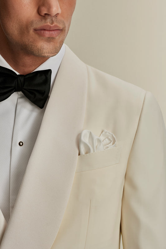 Wool Double Breasted Shawl Lapel Dinner Jacket White Model Lapel