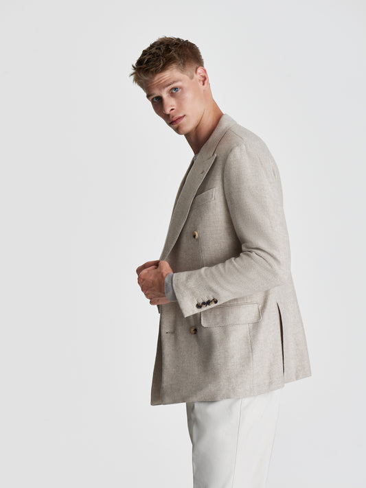 Cashmere Unstructured Double Breasted Jacket Oat Cropped Model Image