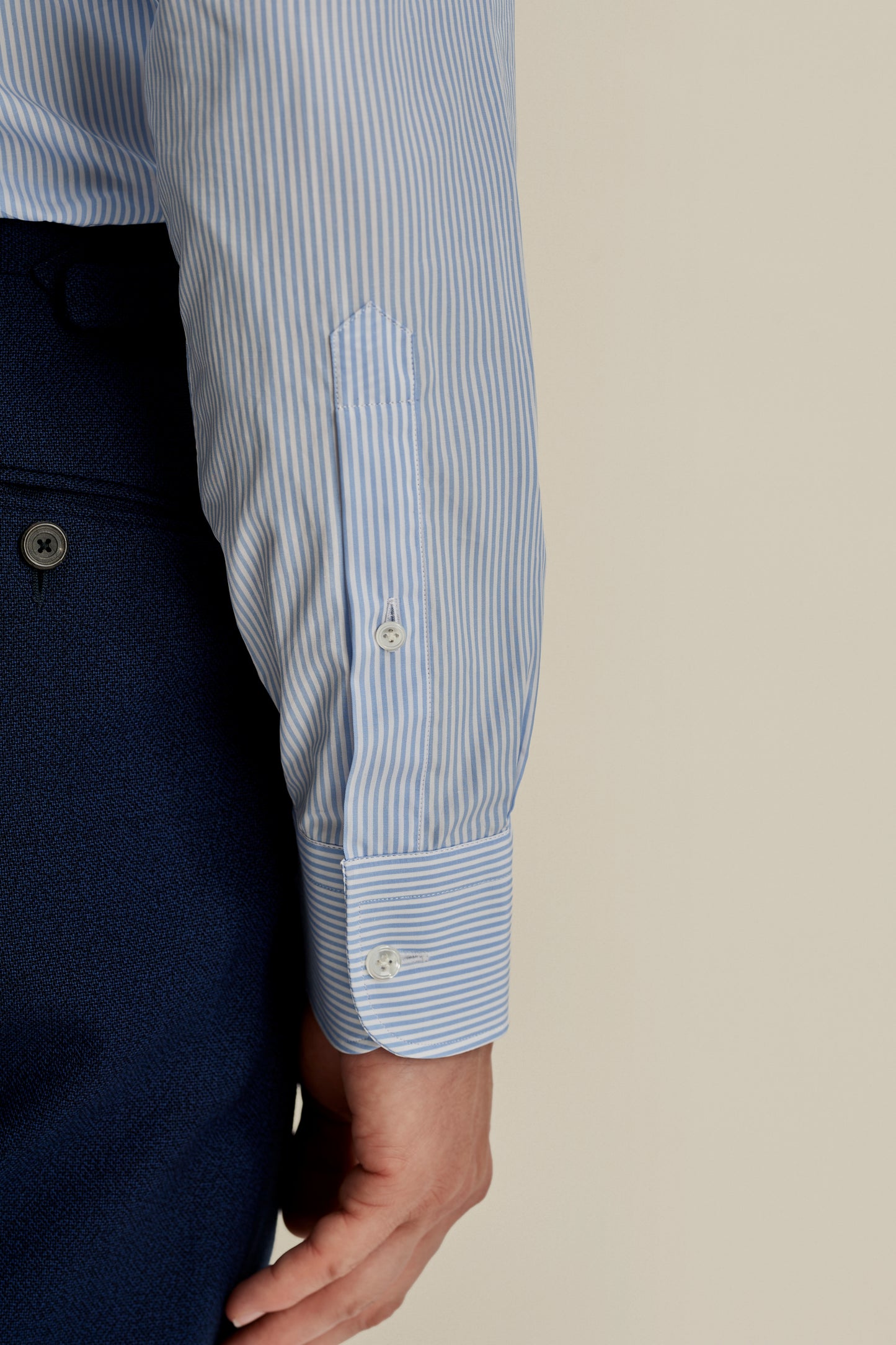 Solid Poplin Point Collar Bengal Stripe Shirt Detail Model Image