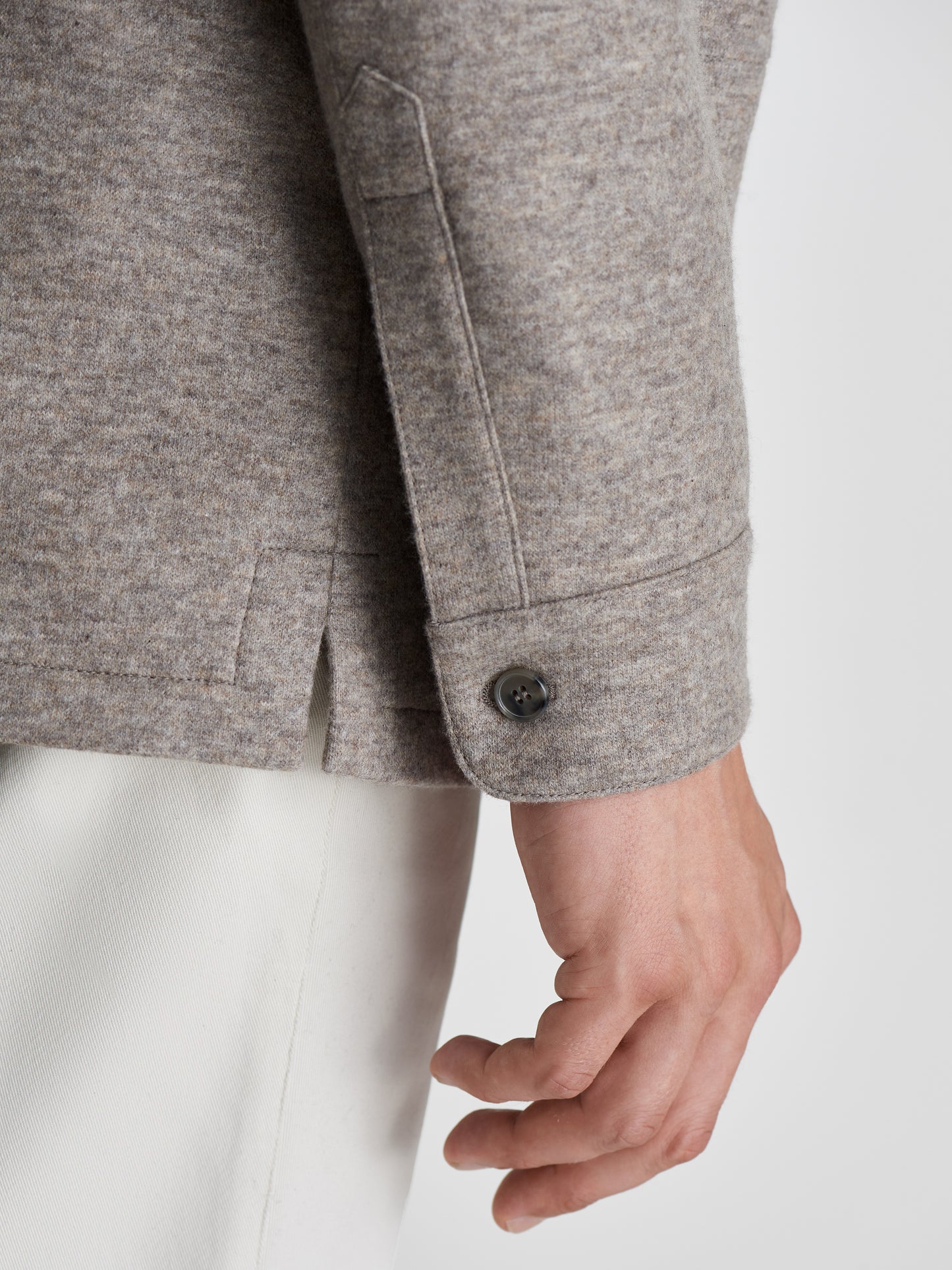 Cashmere Button Through Overshirt Beige Detail Model Image