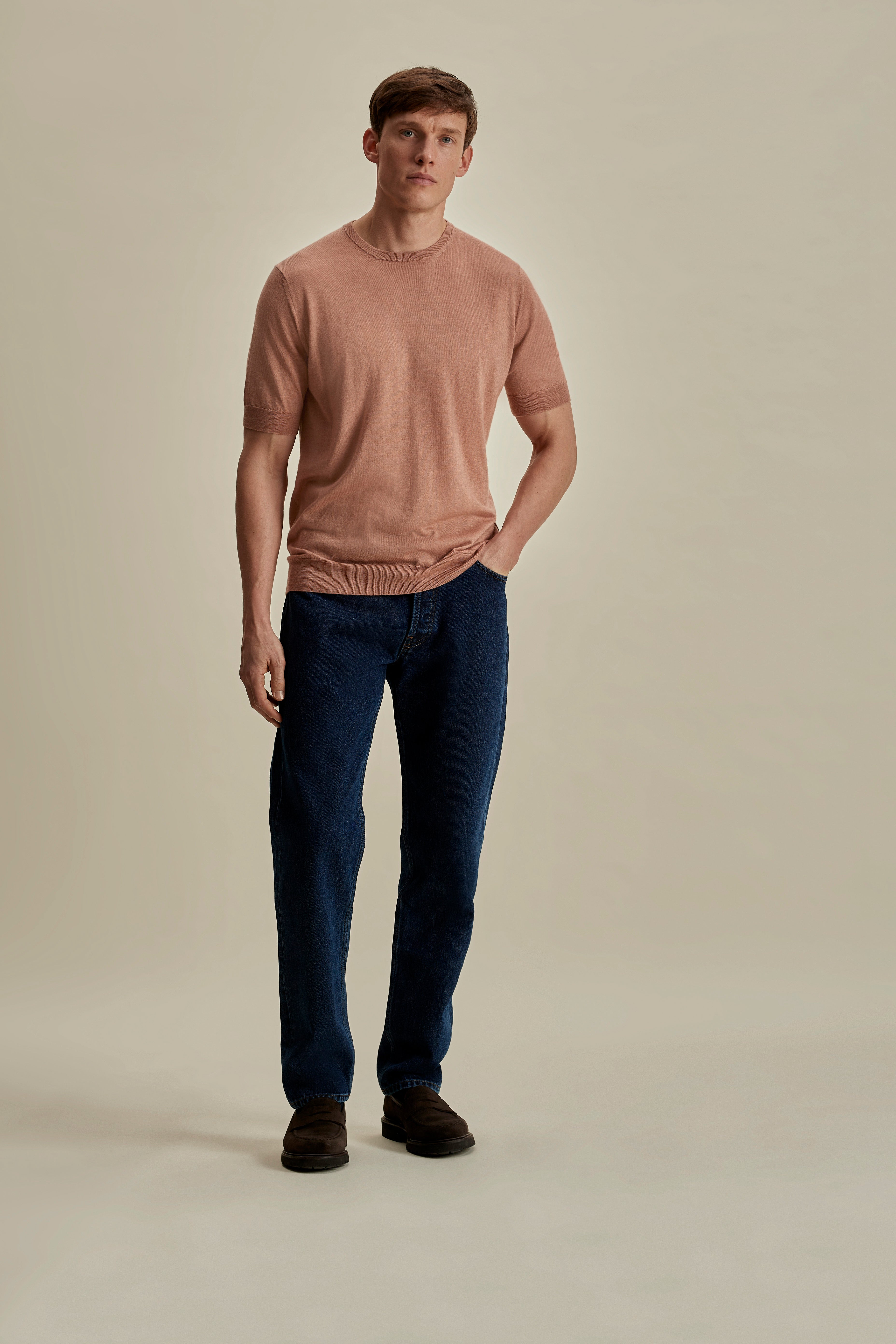 Cashmere Silk T-Shirt Burnt Orange Full Length Model Image