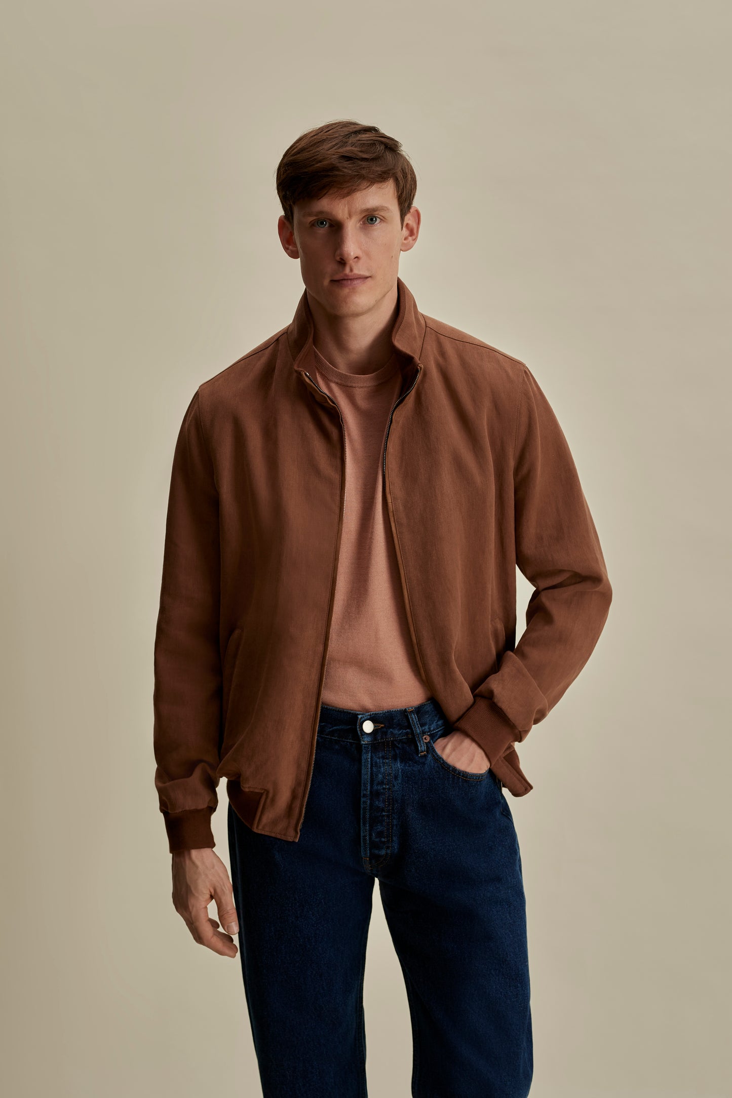Cashmere Silk T-Shirt Burnt Orange Mid Crop Model Image