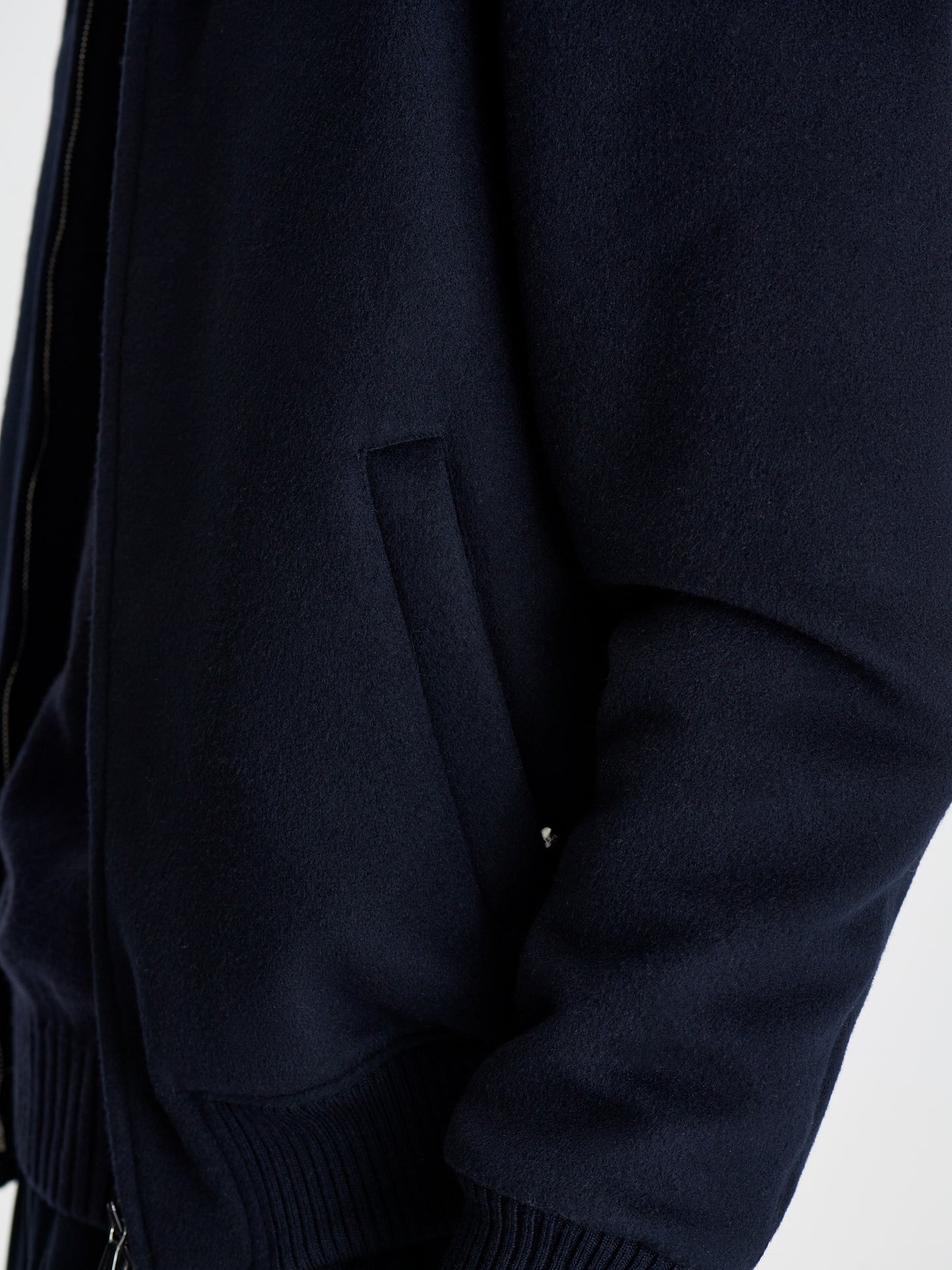 Wool Cashmere Zip-Through Bomber Jacket Navy Detail Model Image