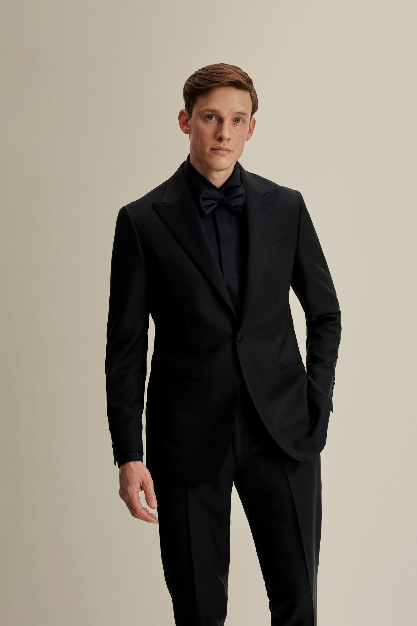 Wool Silk Dress Shirt Midnight Navy Model Jacket Image