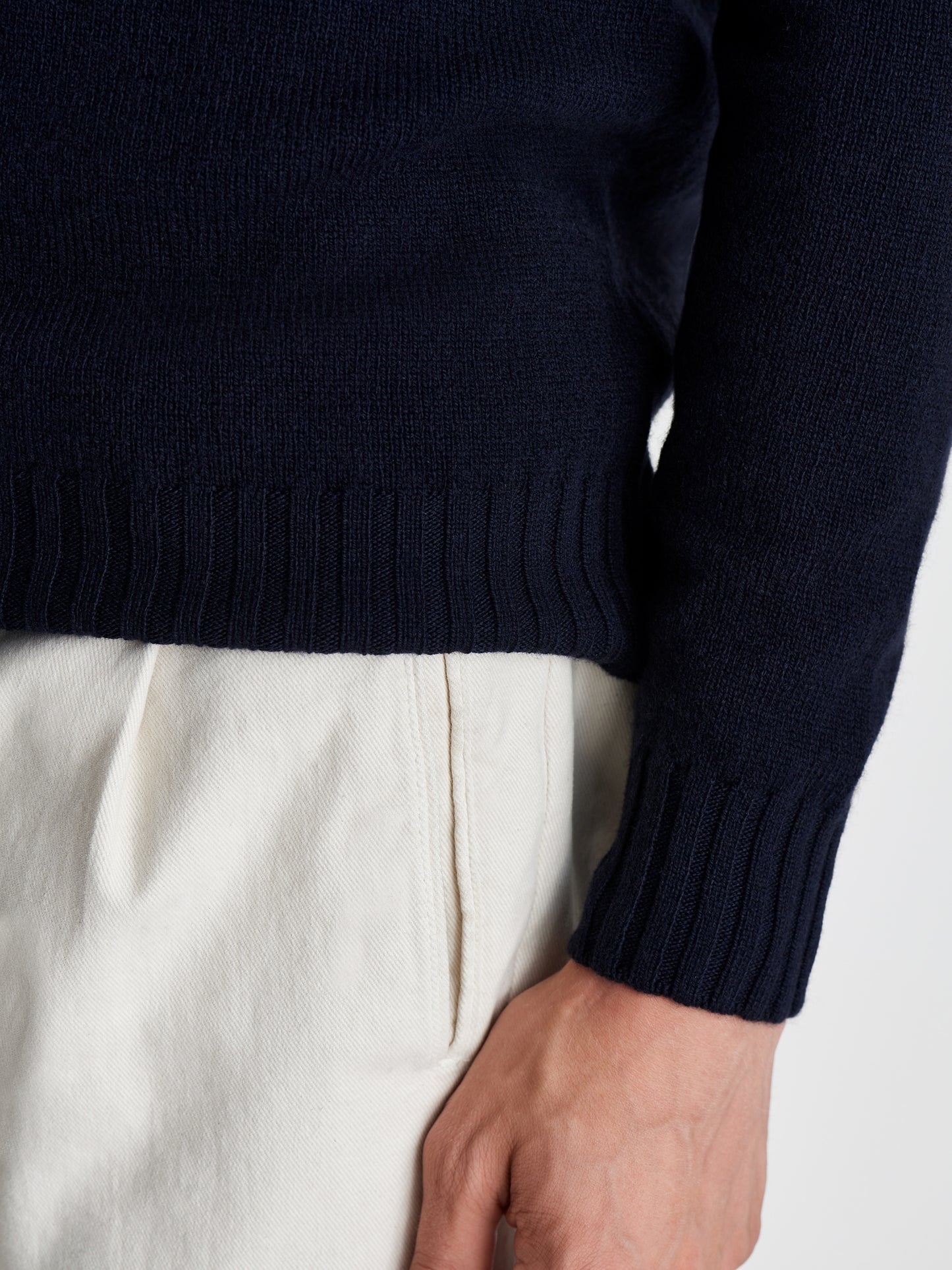 Cashmere Crew Neck Sweater Navy Detail Model Image