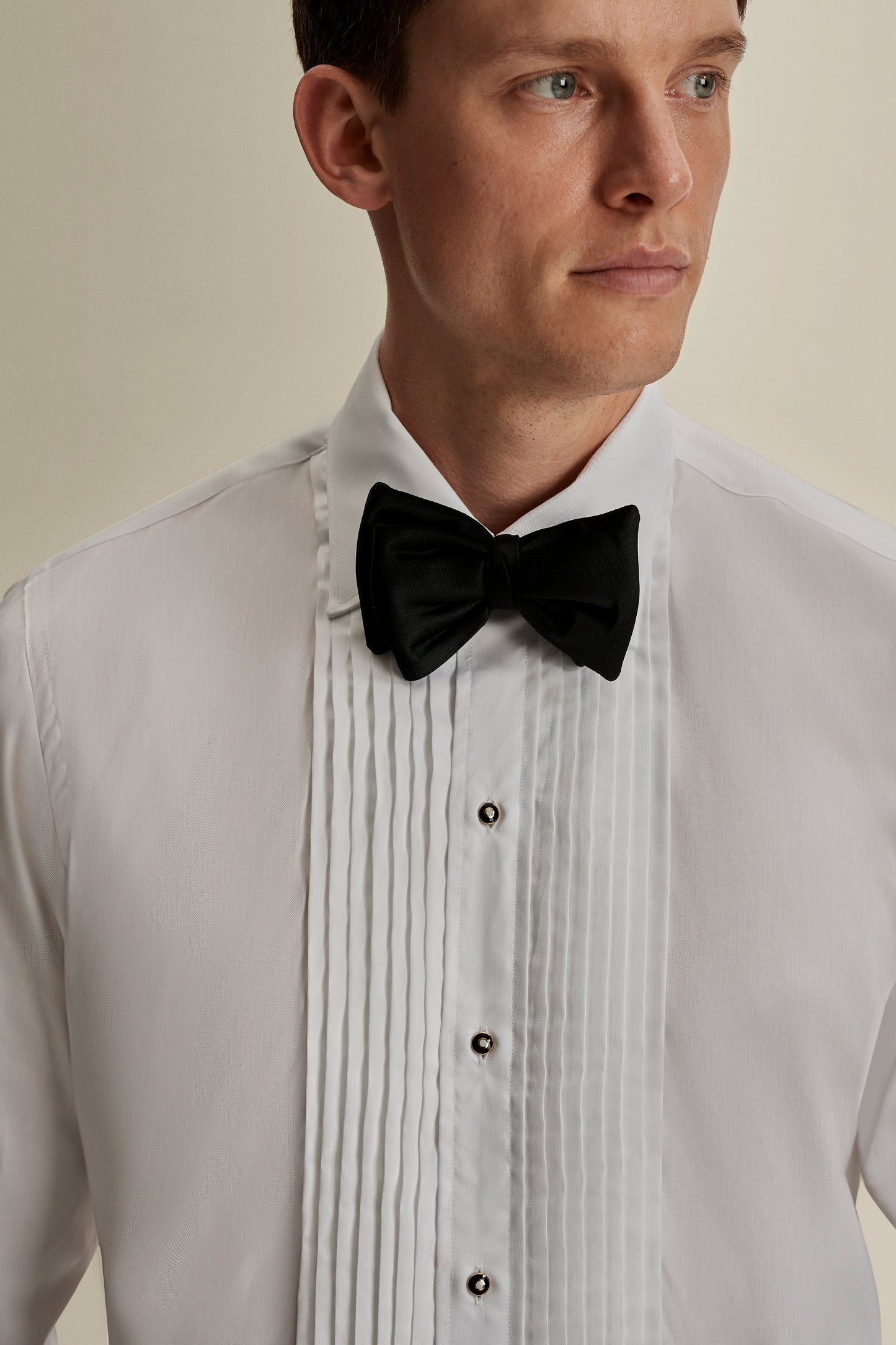Duke of York Formal Shirt, White Model Bib Detail
