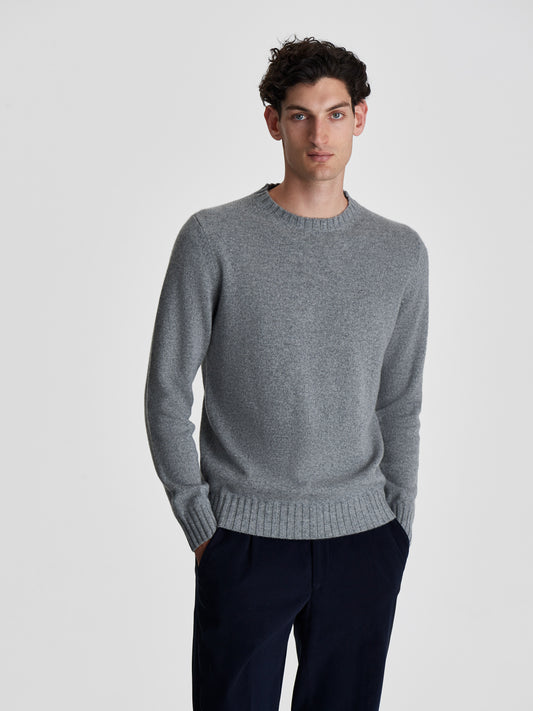 Cashmere Crew Neck Sweater Grey Cropped Model Image