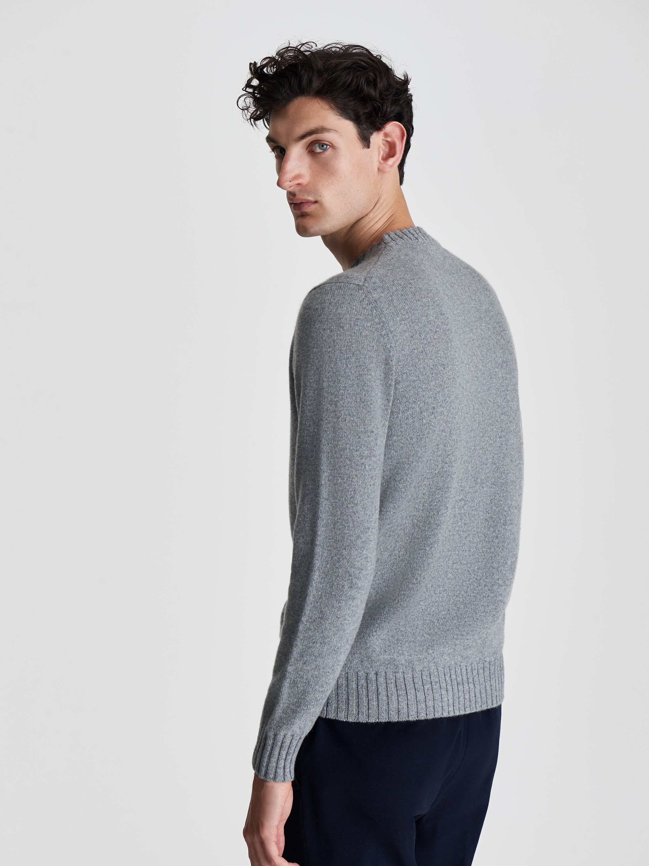 Cashmere Crew Neck Sweater Grey Cropped Model Image