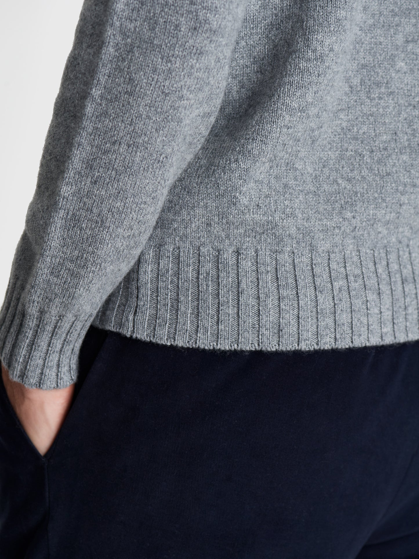 Cashmere Crew Neck Sweater Grey Detail Model Image