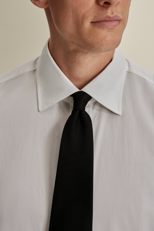 Solid Poplin Point Collar Shirt White Detail Model Image