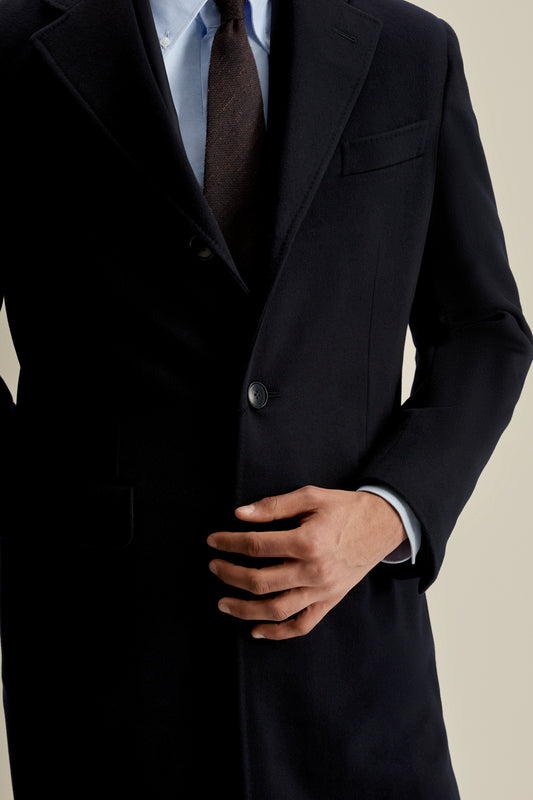Single Breasted Wool Cashmere Overcoat Navy Model Button Image