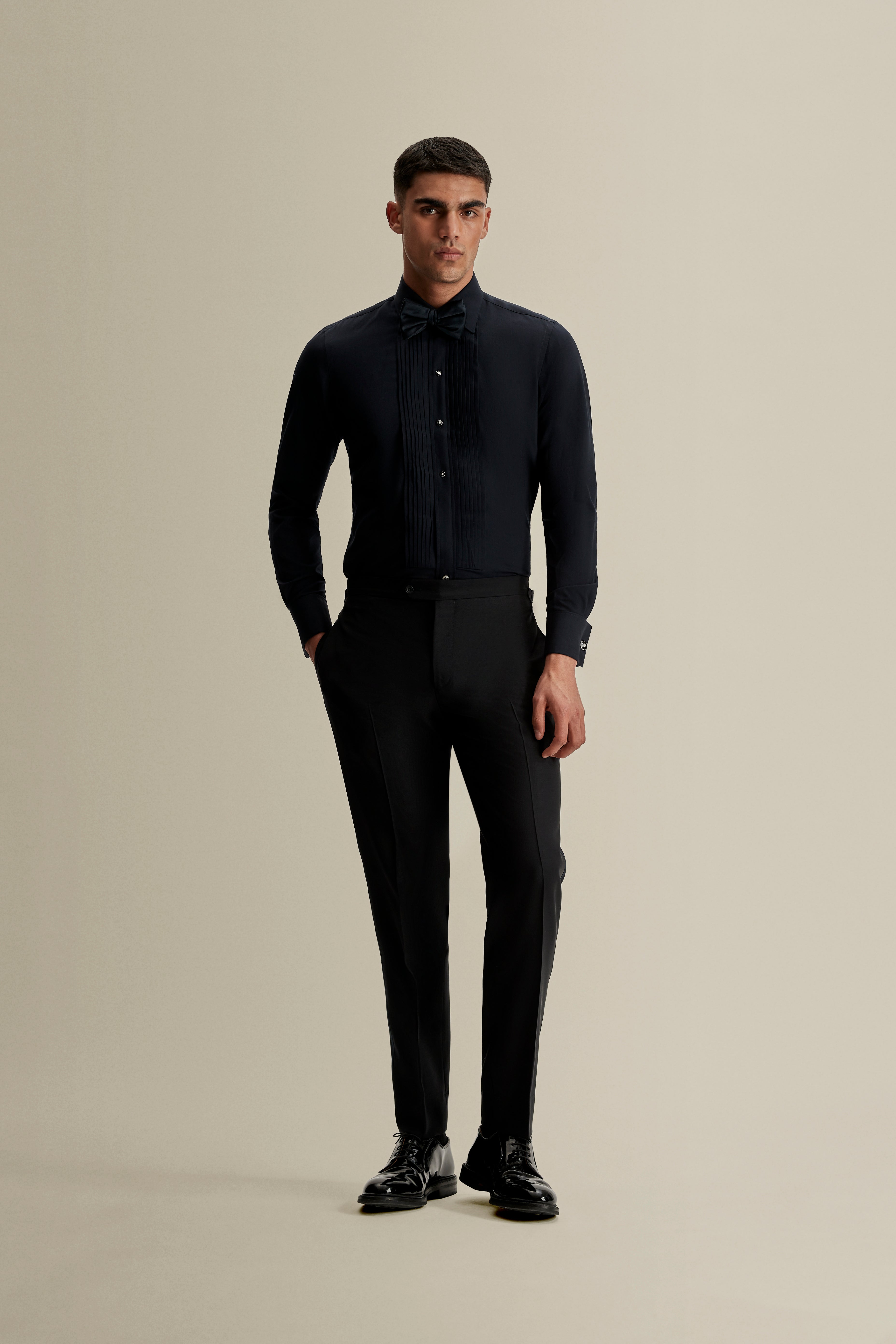 Wool Tailored Tux Trousers Midnight Navy Full Length Model Ecom