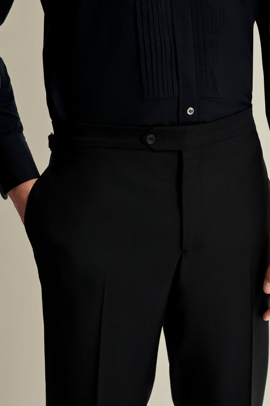 Wool Tailored Tux Trousers Midnight Navy Detail Model Ecom