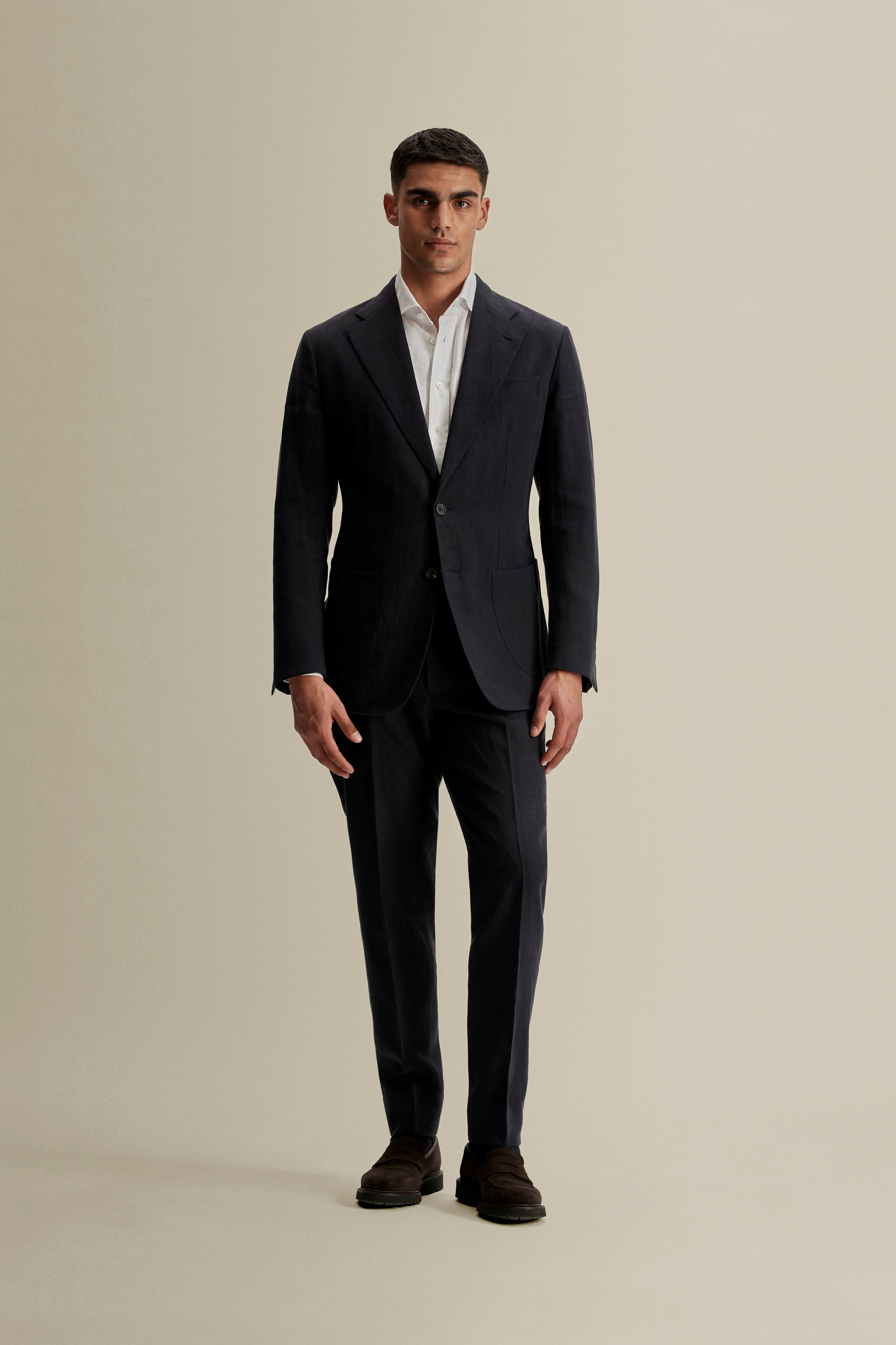 Unstructured Single Breasted Linen Suit Navy Model 