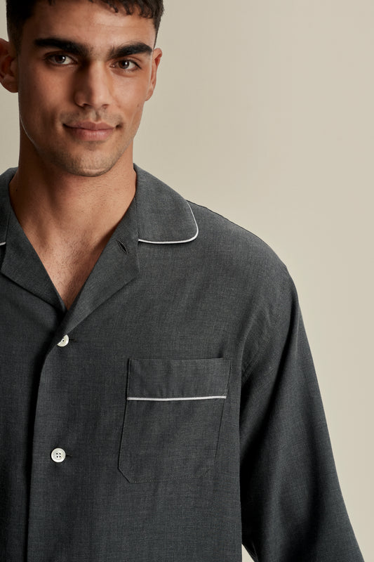 Brushed Cotton Pyjamas Grey Detail Model Image