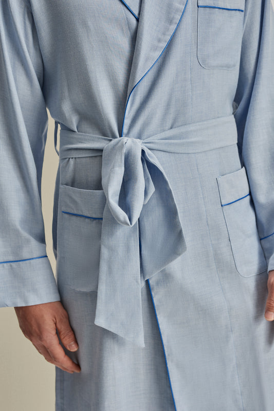 Brushed Cotton Dressing Gown Sky Blue Detail Image
