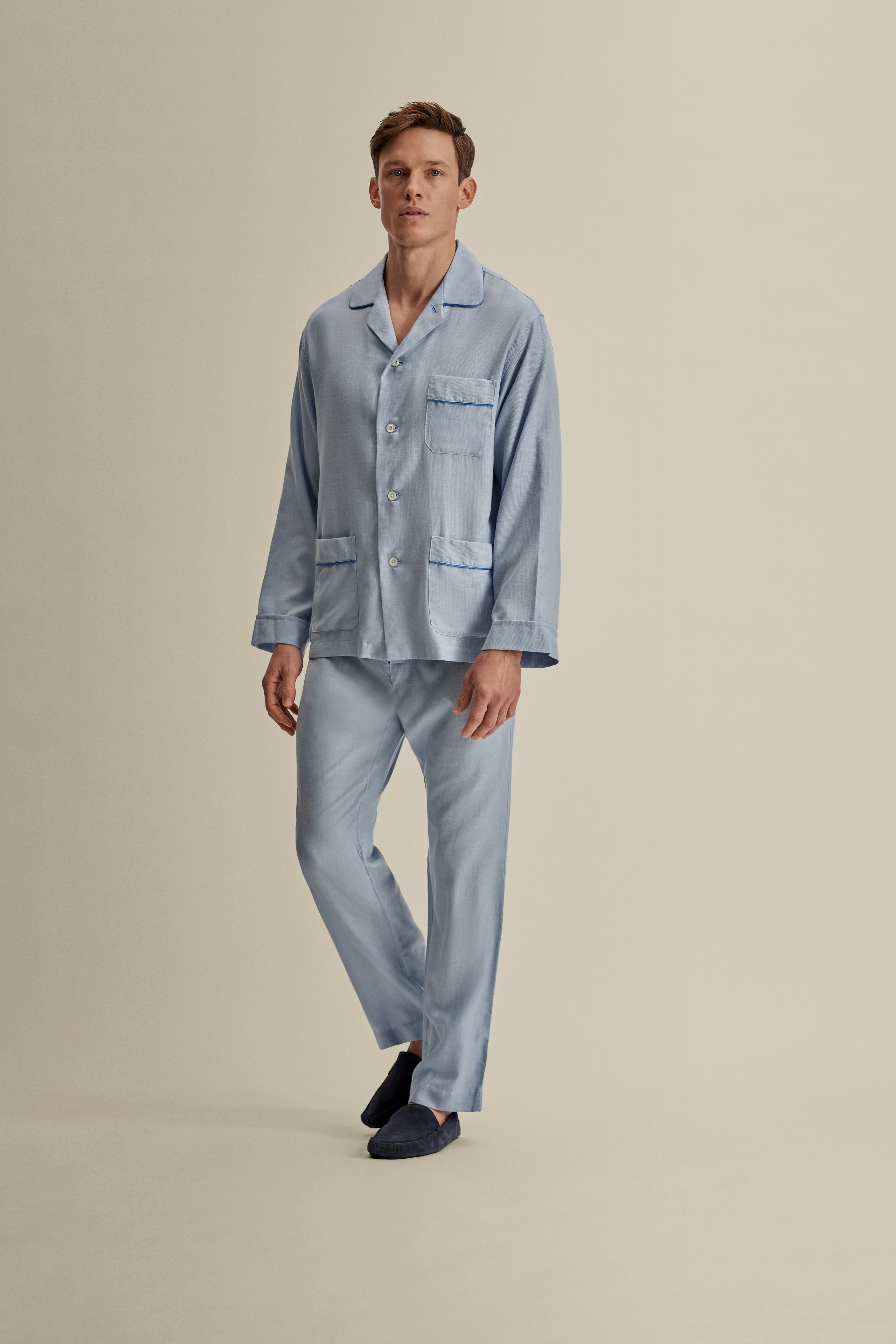 Brushed Cotton Pyjamas Sky Blue Full Length Image