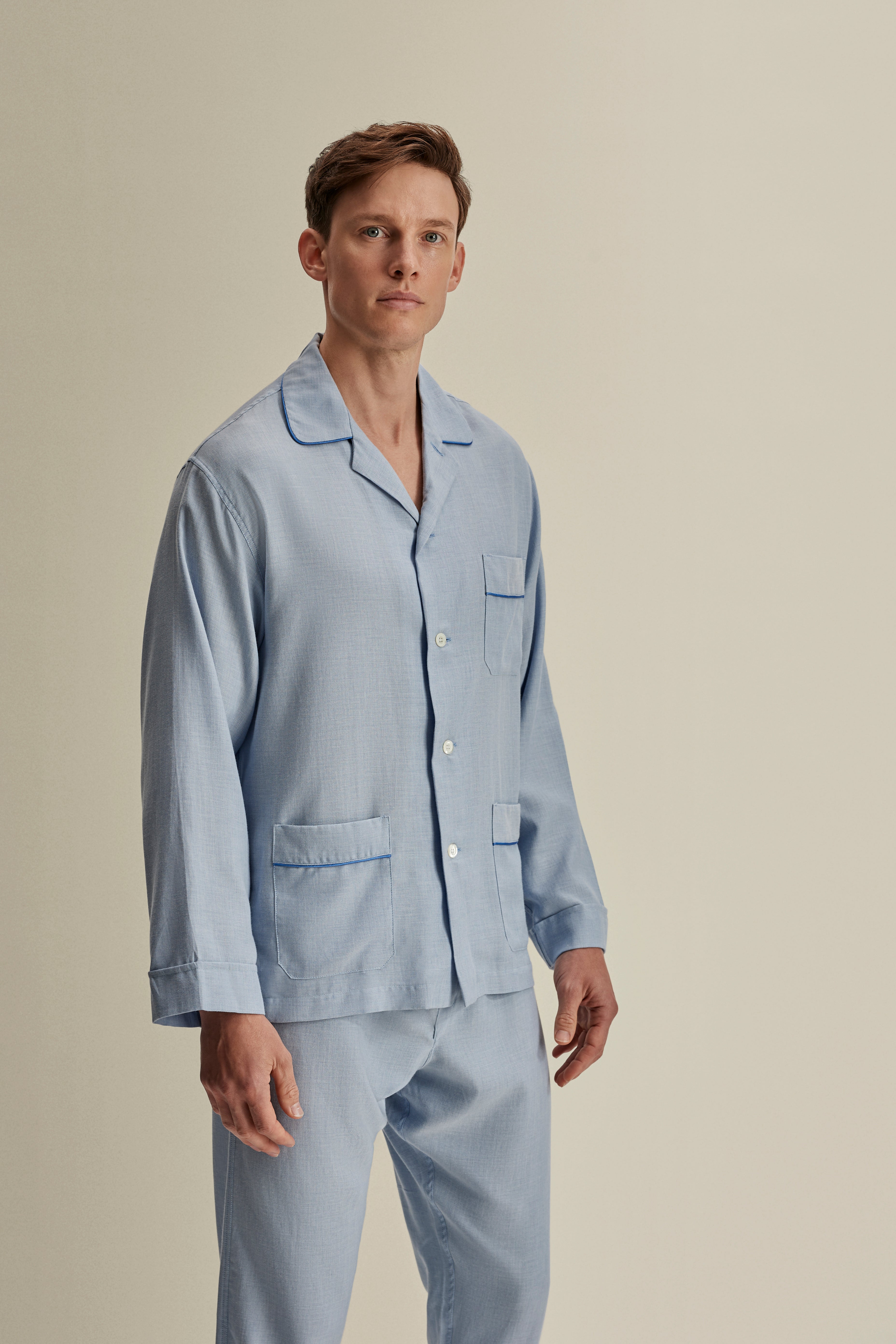 Brushed Cotton Pyjamas Sky Blue Mid Crop Image