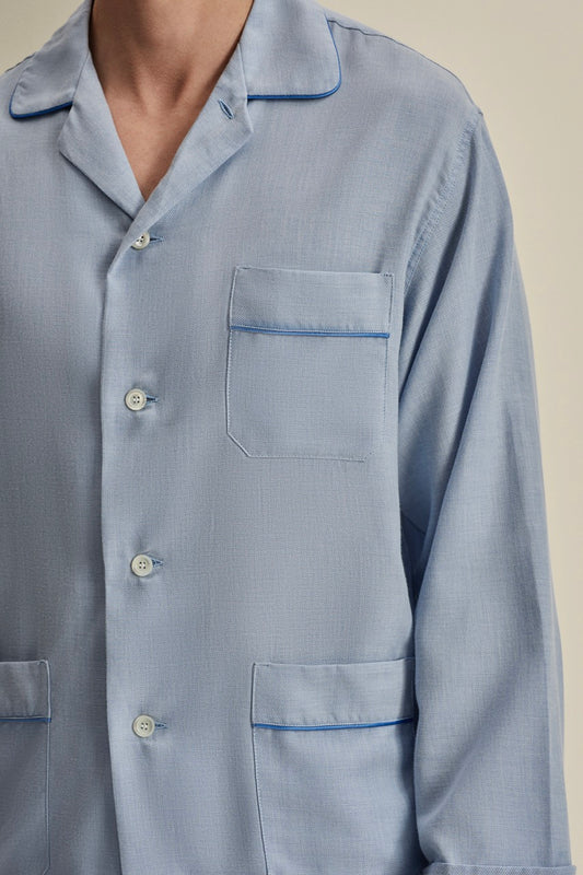 Brushed Cotton Pyjamas Sky Blue Detail Image