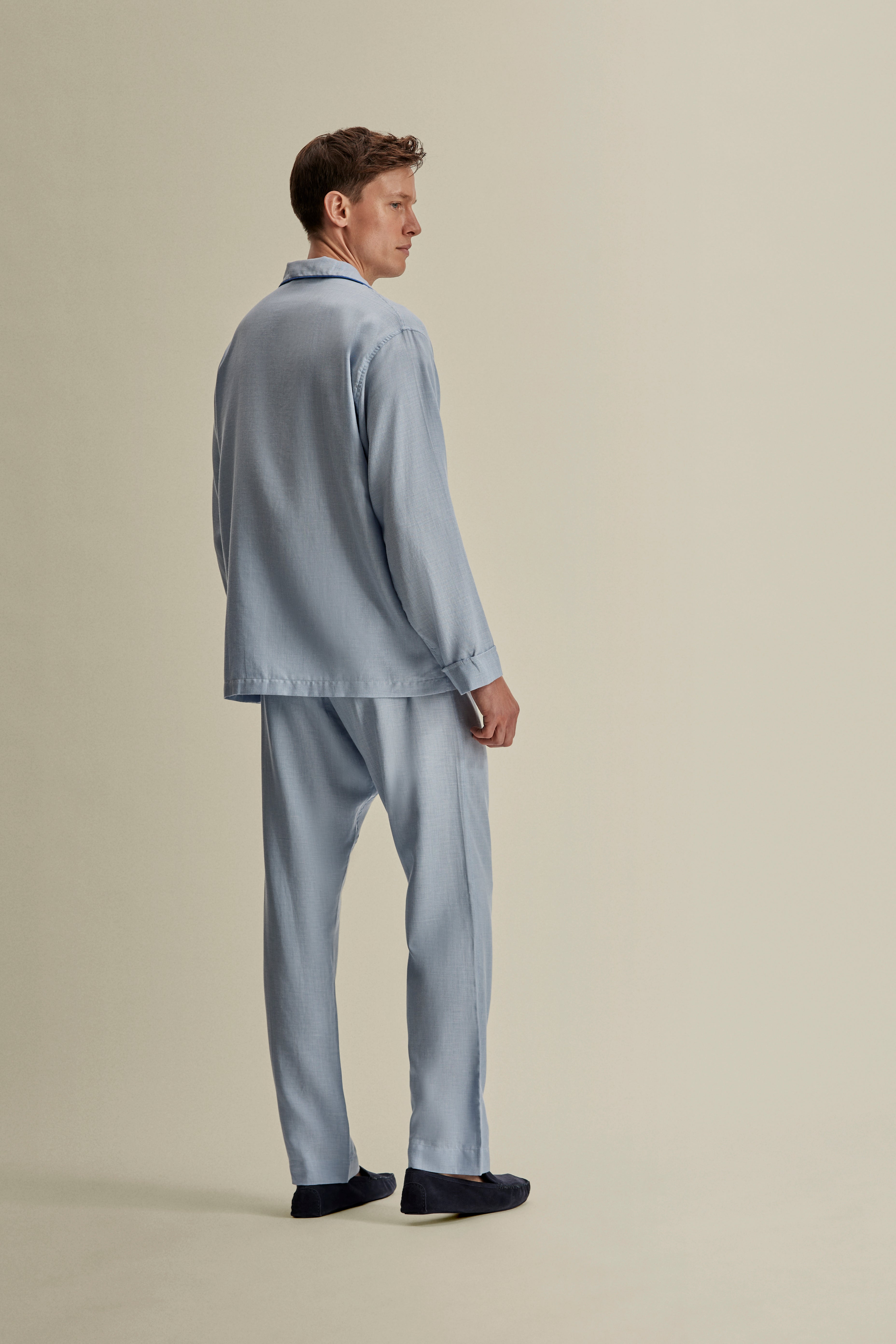 Brushed Cotton Pyjamas Sky Blue Back Full Length Image