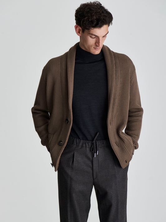 Merino Wool Extrafine Roll Neck Sweater Grey Cropped Model Imagery