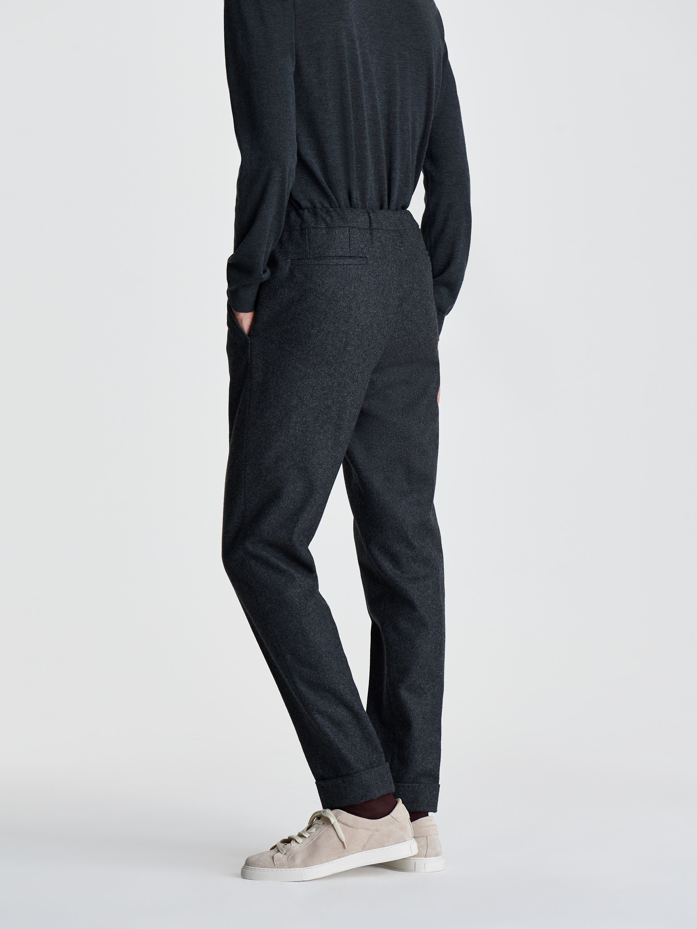 Flannel Casual tailored Trousers Charcoal Cropped Model Image