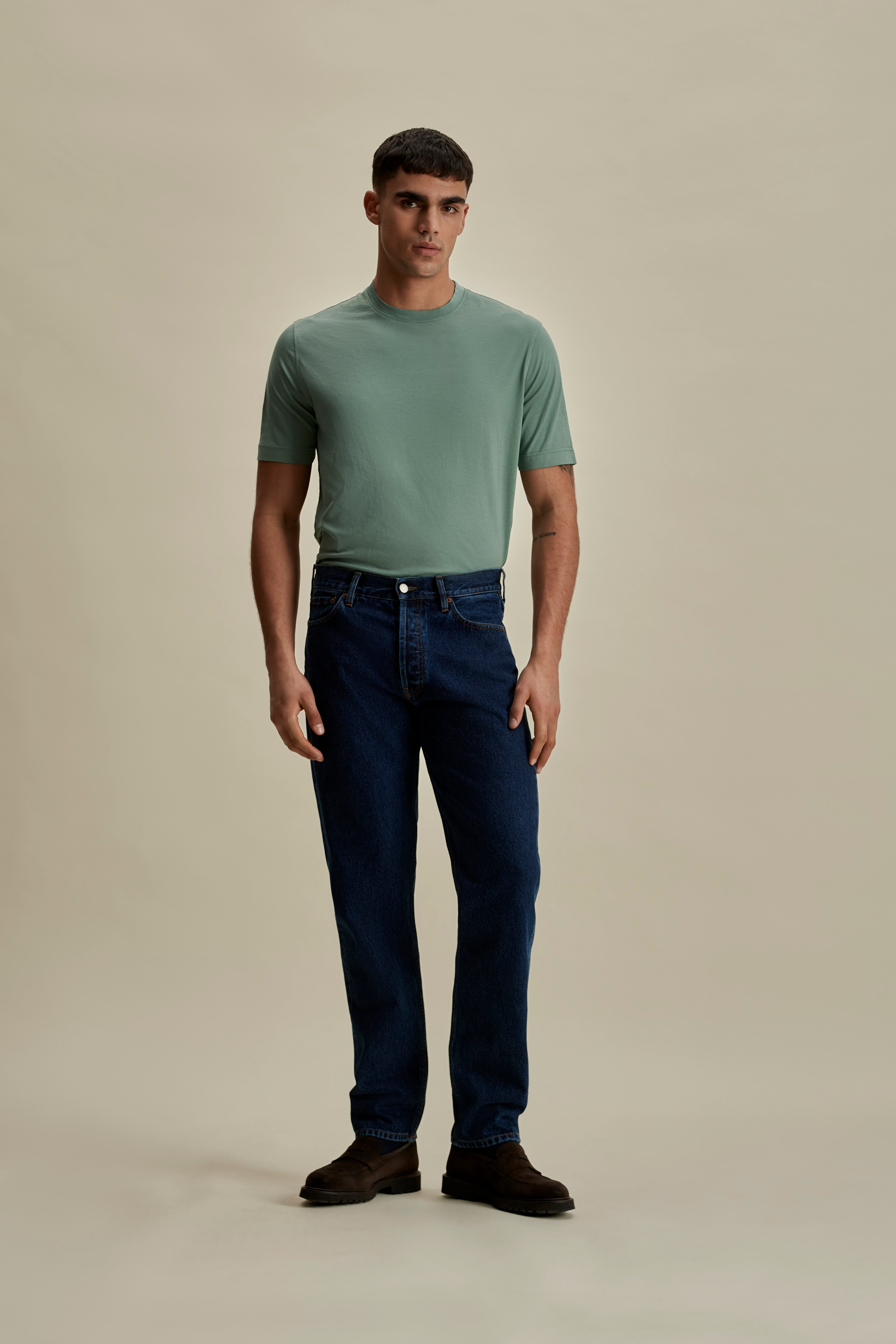 Lightweight Cotton Classic T-Shirt Sage Full Length Model Image