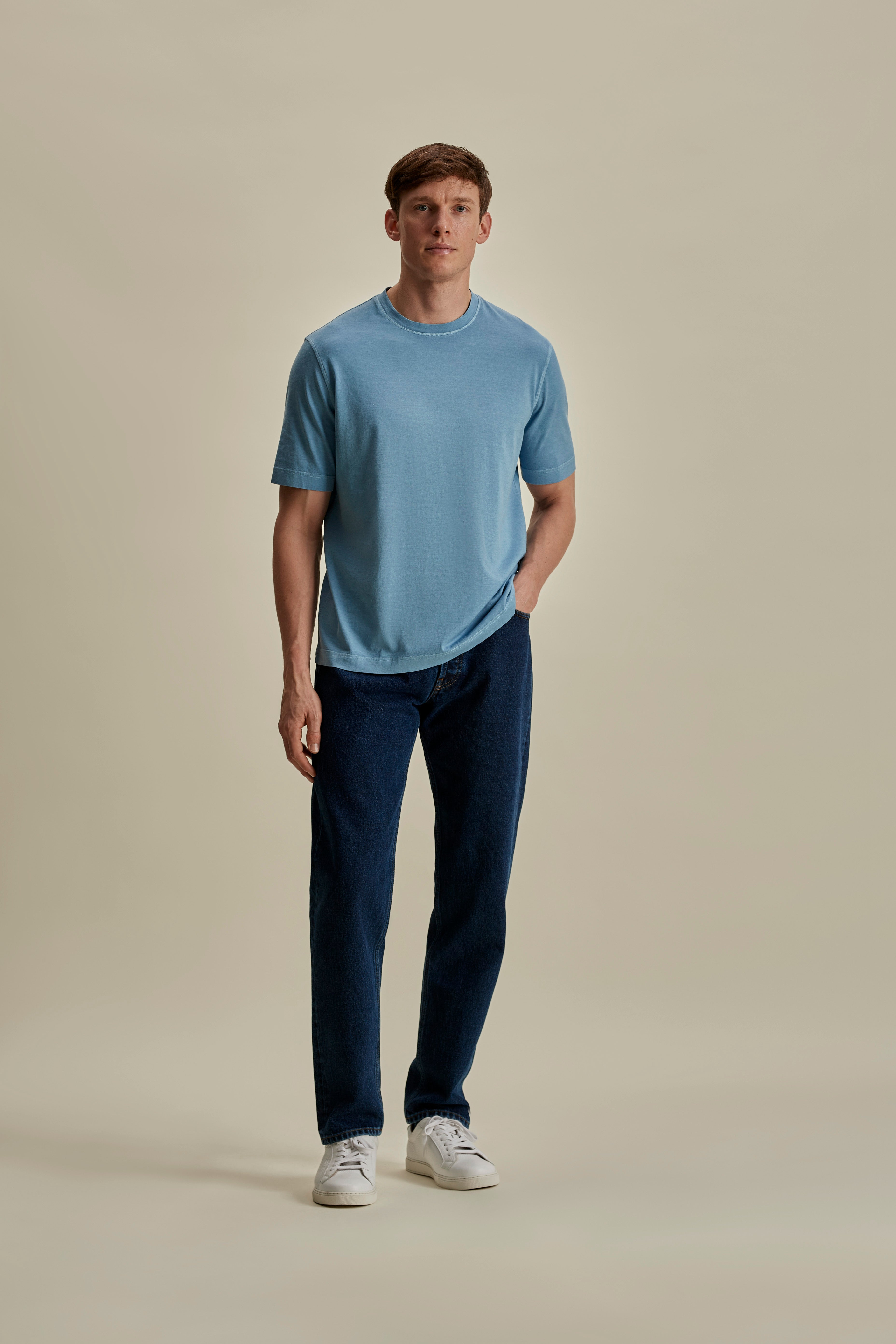 Lightweight Cotton Classic T-Shirt Powder Blue Full Length Model Image