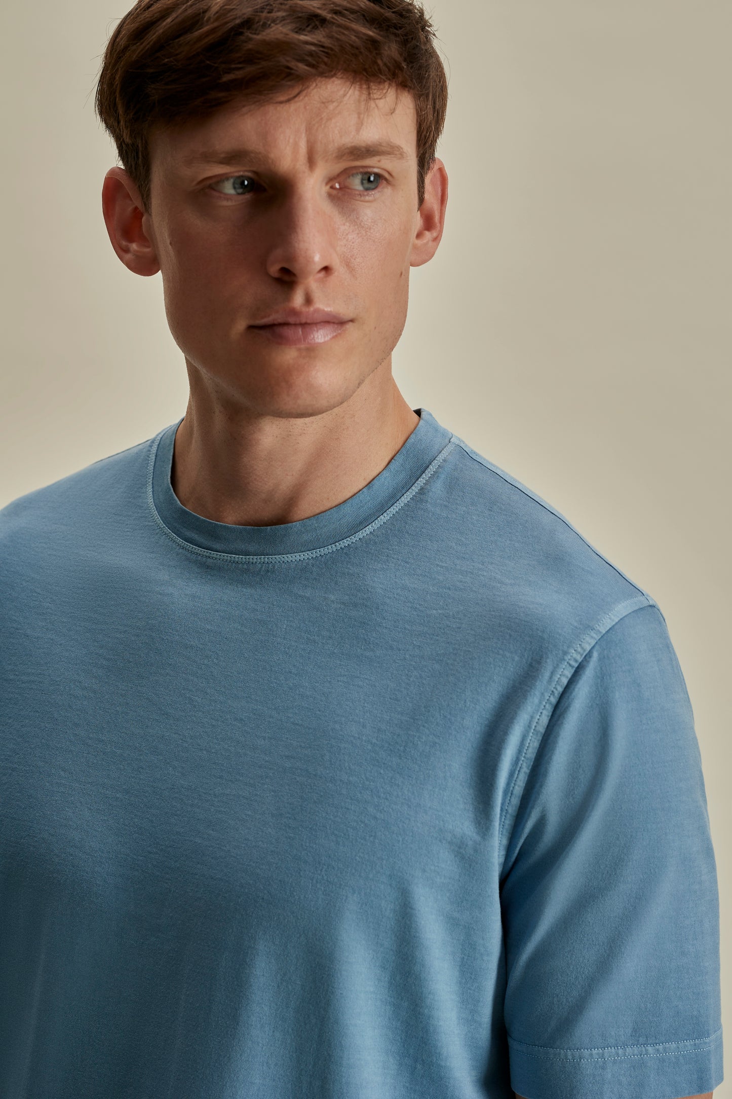 Lightweight Cotton Classic T-Shirt Powder Blue Detail Model Image
