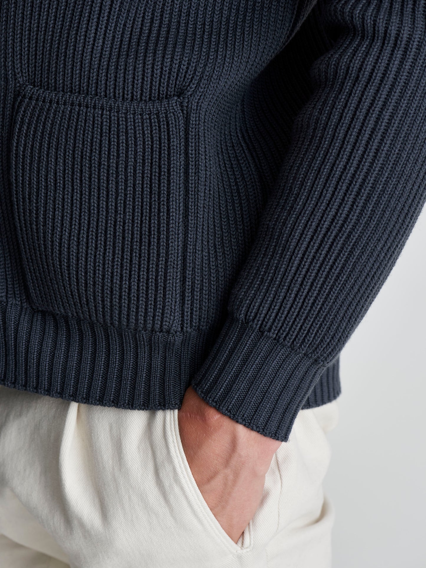 Merino Wool Single Breasted Shawl Cardigan Steel Detail Model Image
