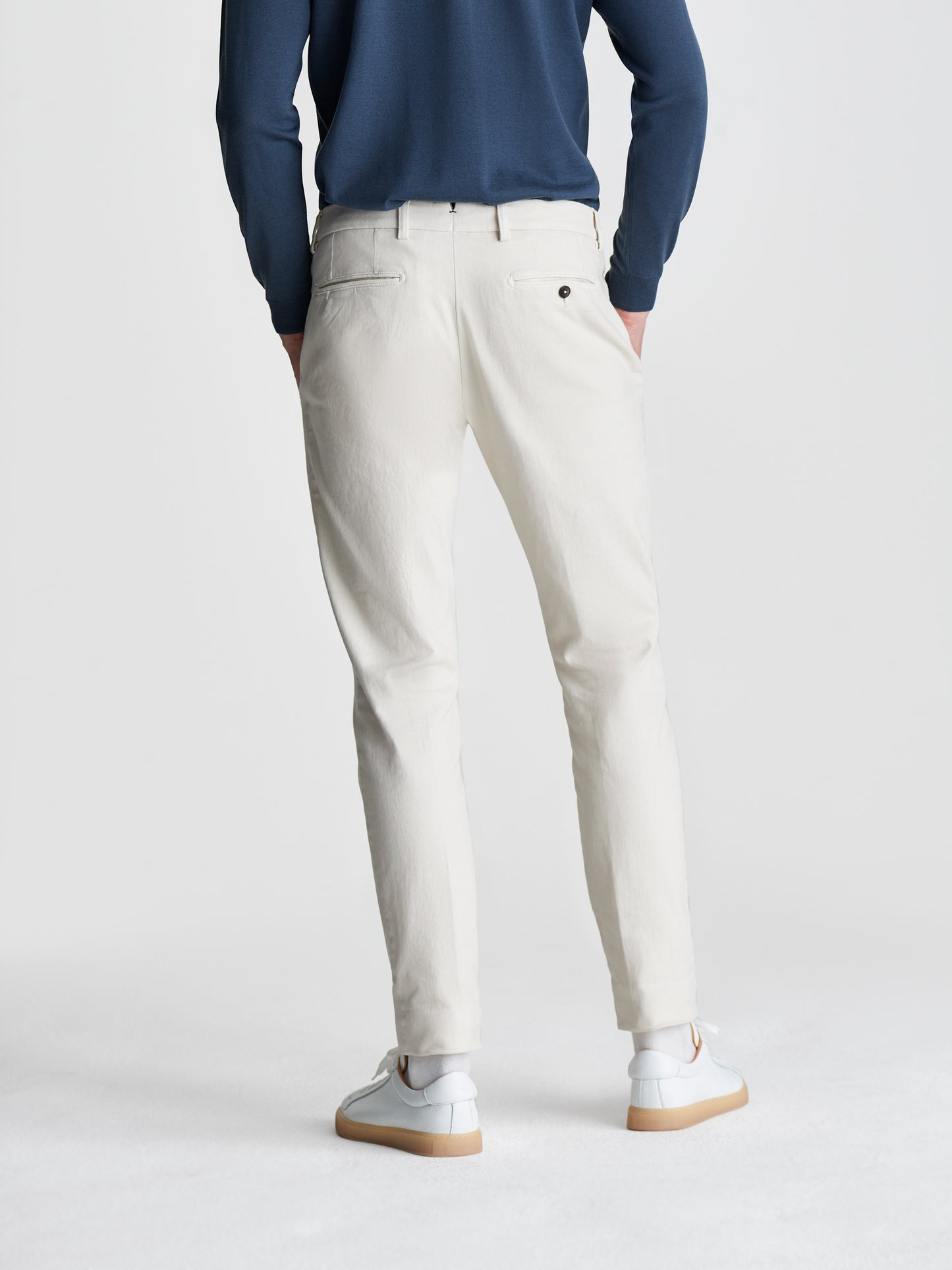 Cotton Single Pleat Chinos Latte Cropped Model Image