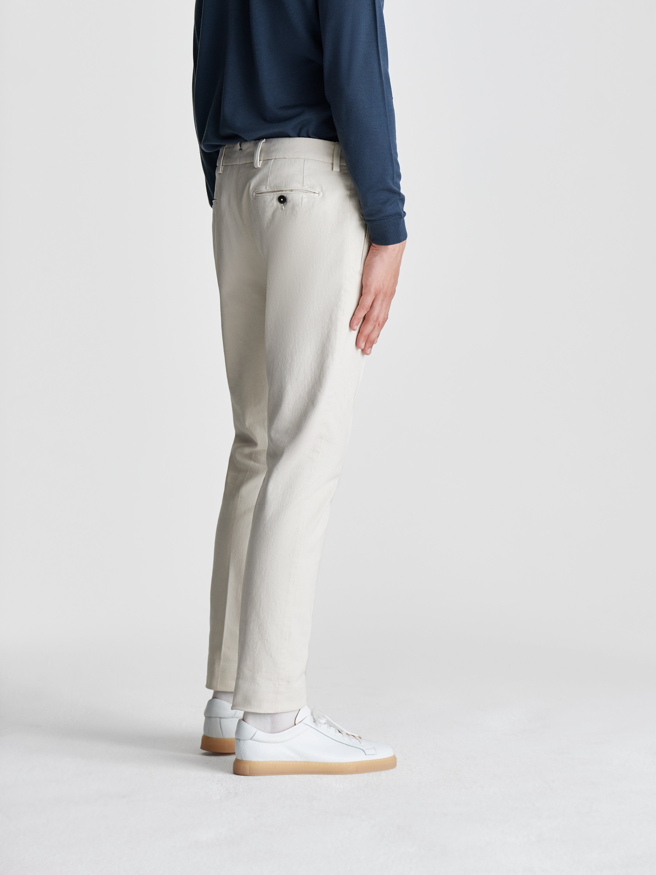 Cotton Single Pleat Chinos Latte Cropped Product Image