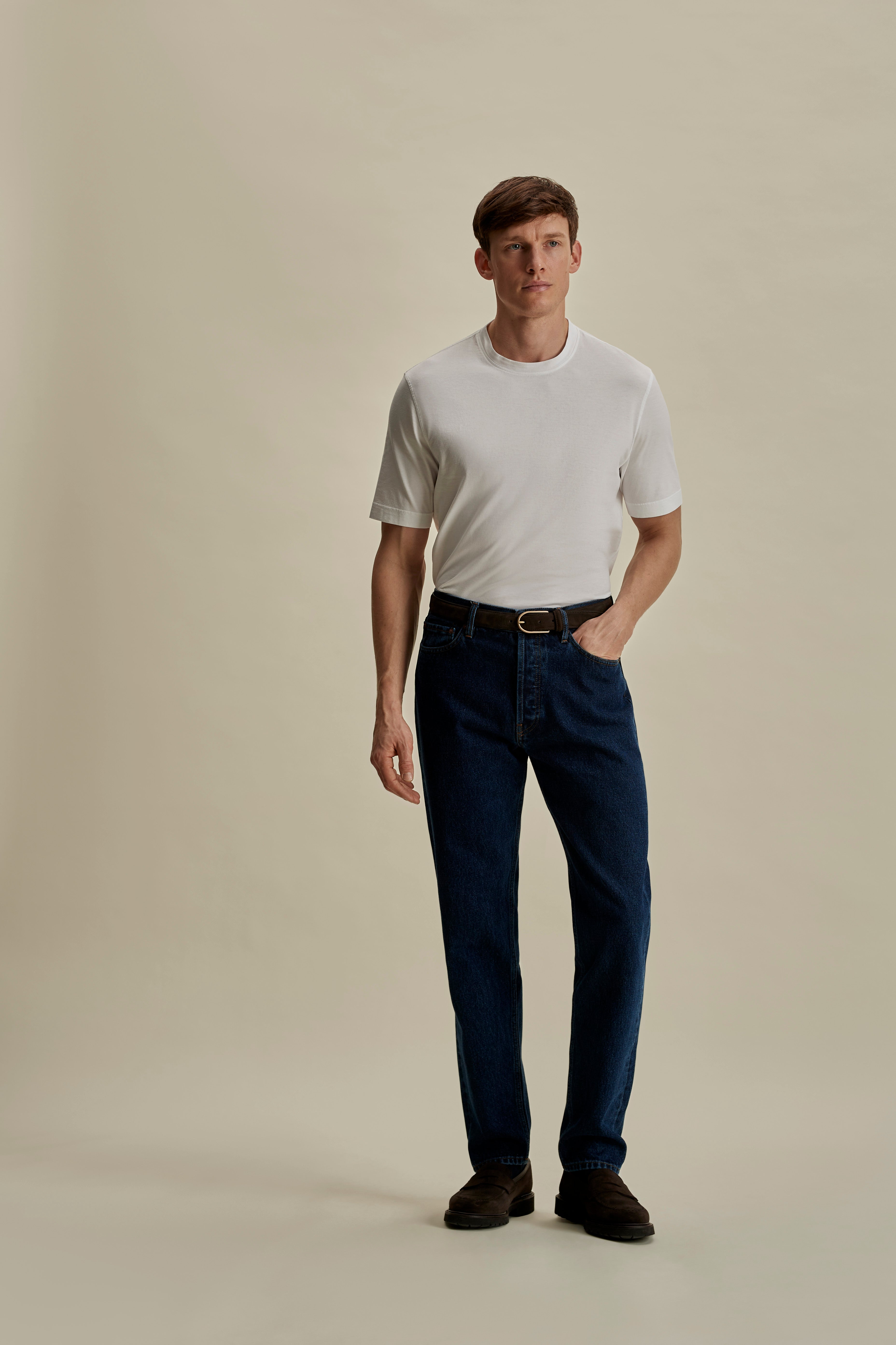 Lightweight Cotton Classic T-Shirt White Full Length Model Image
