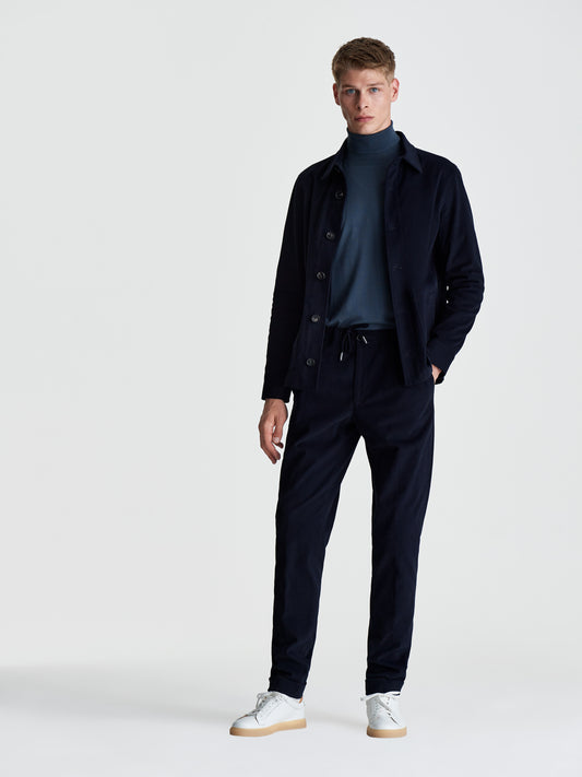 Brushed Cotton Chore Jacket Navy Full Length Model Image