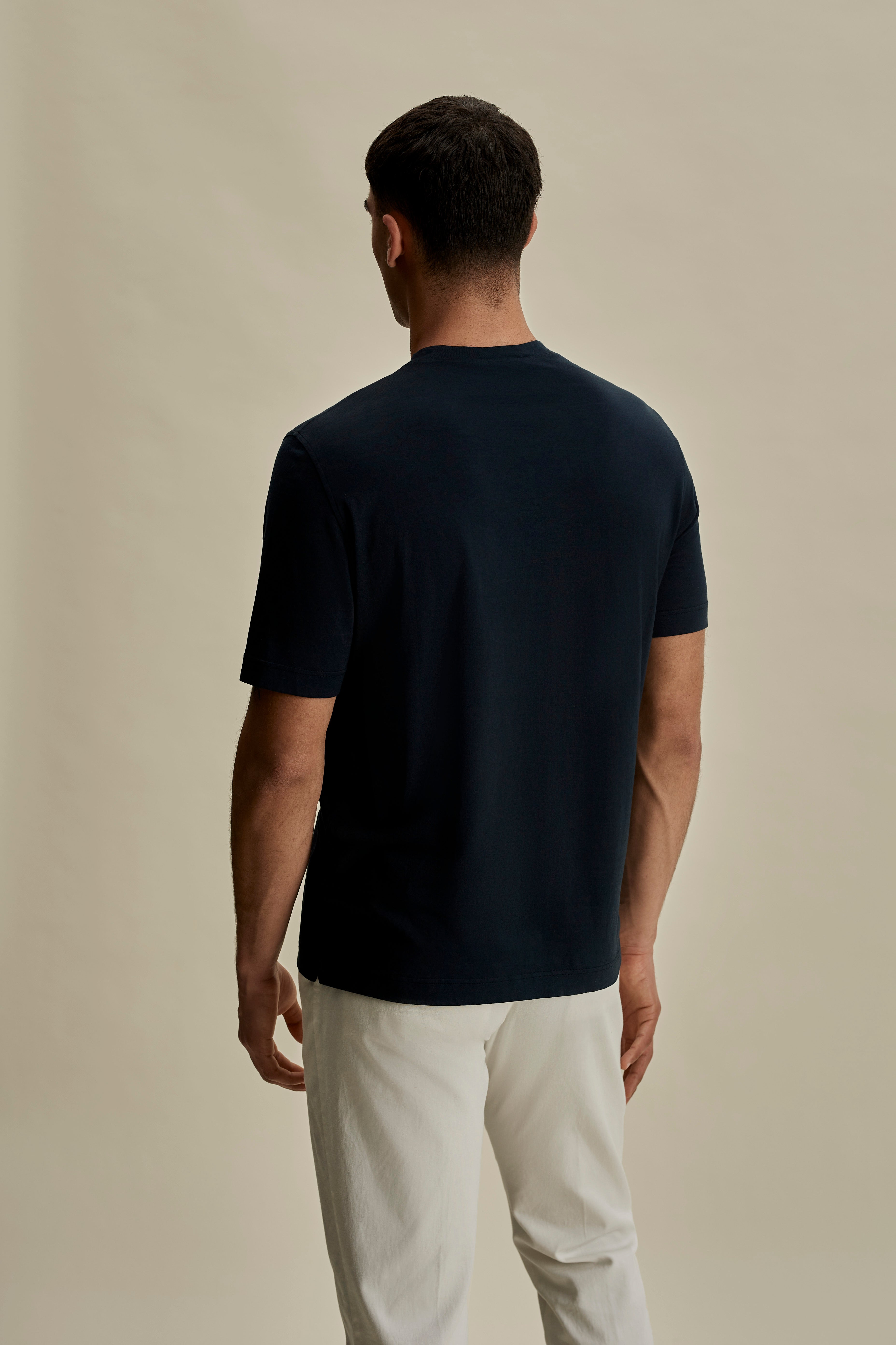 Lightweight Cotton Classic T-Shirt Navy Back Model Image