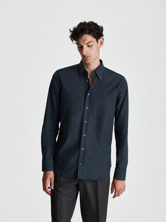 Flannel Button Down Collar Shirt Charcoal Cropped Model Image
