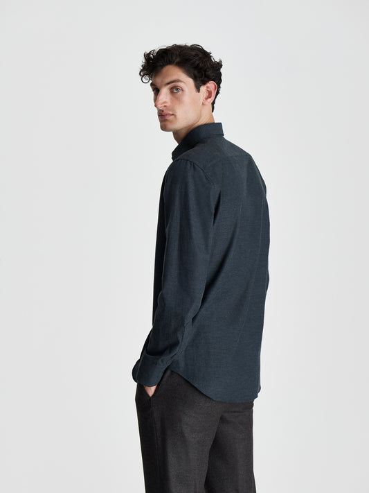 Flannel Button Down Collar Shirt Charcoal Back Cropped Model Image