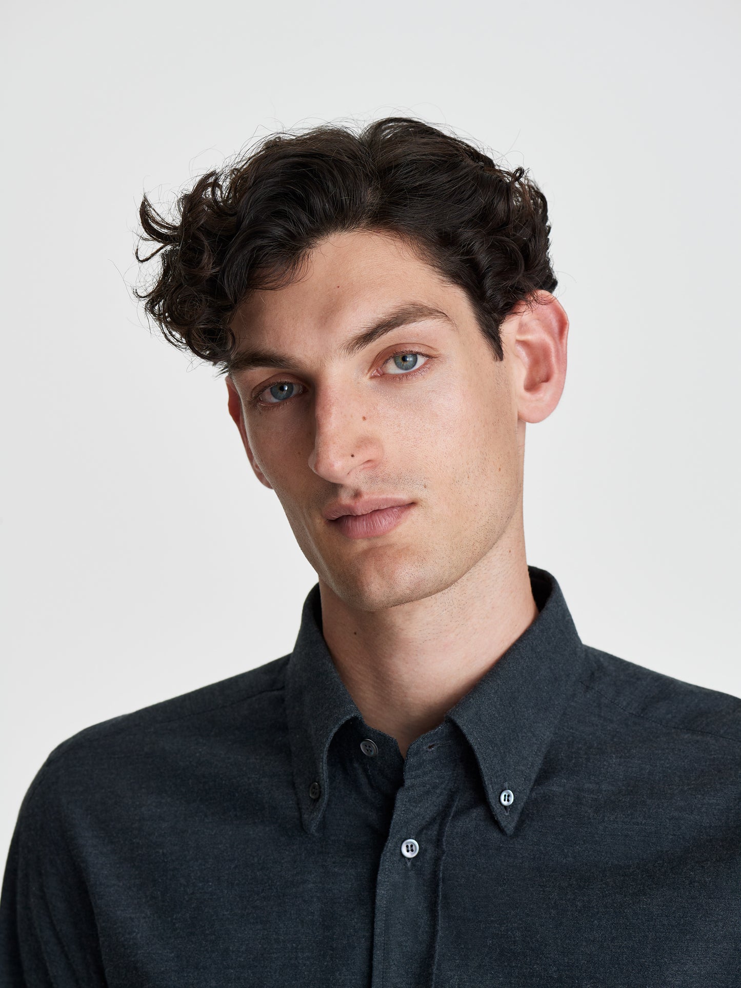 Flannel Button Down Collar Shirt Detail Cropped Model Image