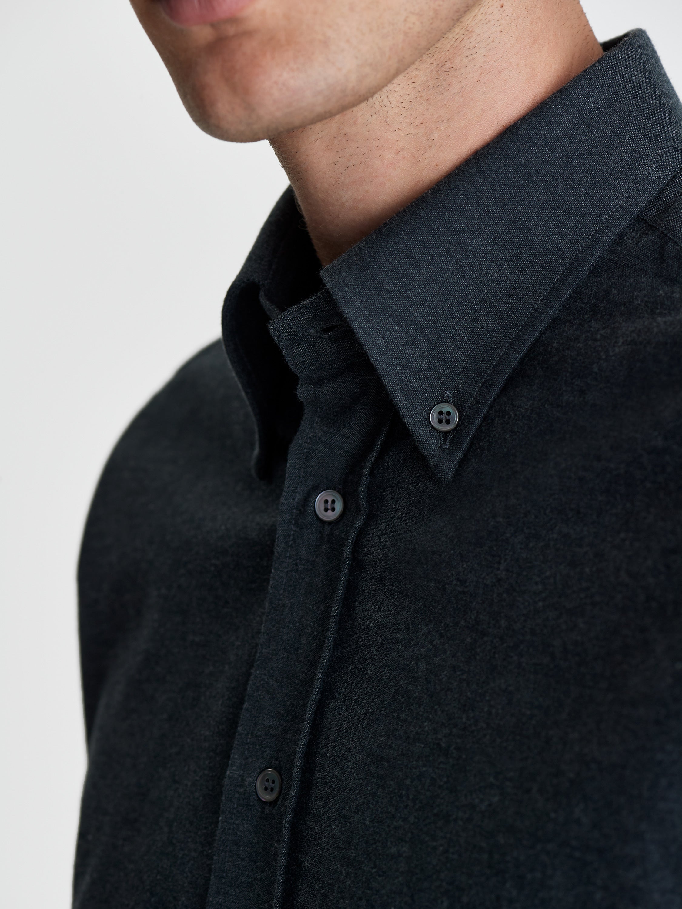 Flannel Button Down Collar Shirt Charcoal Detail Model Image