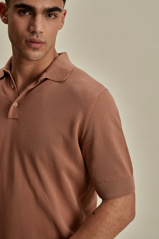 Cotton Air Crepe Polo Shirt Burnt Orange Detail Model Image