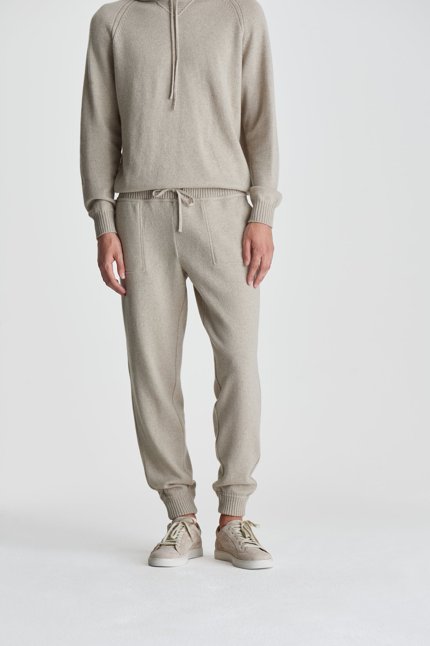 Cashmere Track Pant Beige Model Cropped Image