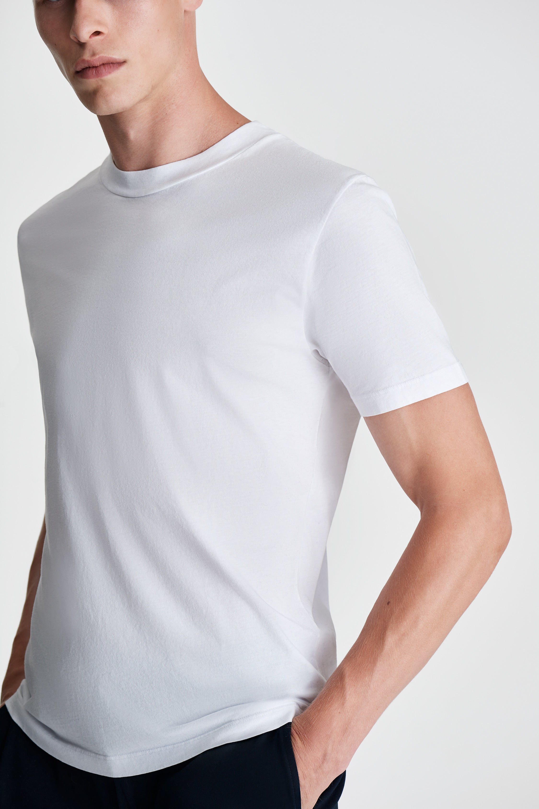 Cotton Wide Collar Classic T-Shirt White Model Cropped Image